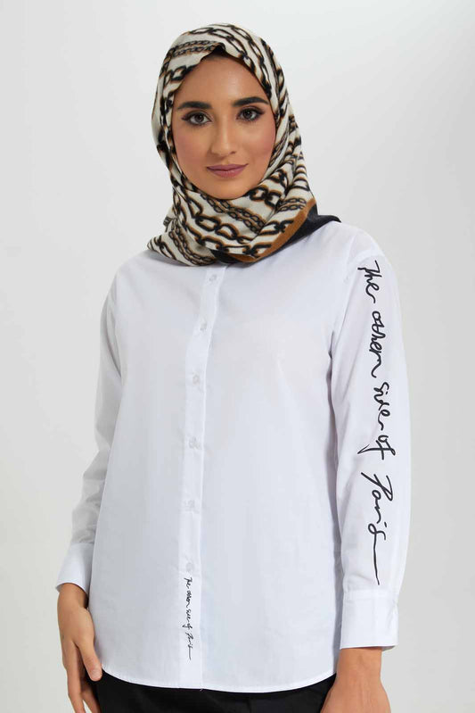 Redtag-White-Oversized-Sleeve-Graphic-Print-Shirt-Category:Blouses,-Colour:White,-Deals:New-In,-Filter:Women's-Clothing,-LMC,-New-In-Women-APL,-Non-Sale,-Section:Women,-W22A,-Women-Blouses--