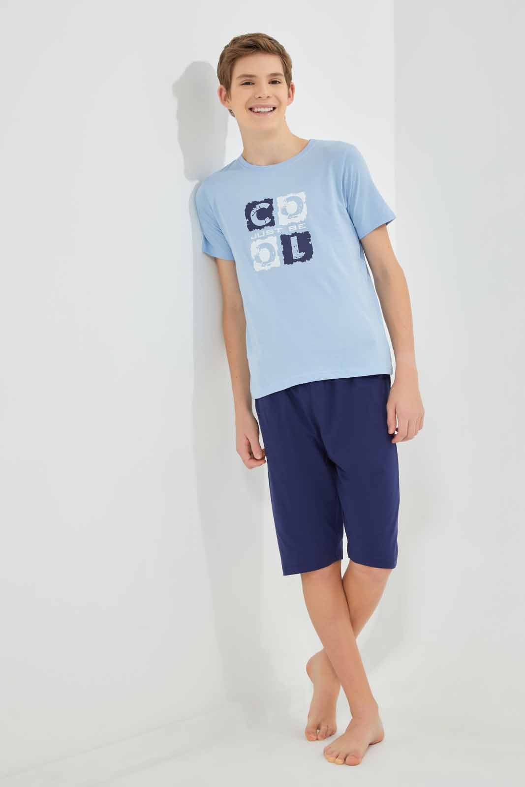 Redtag-Blue-Just-Be-Cool-Nigtsuit-BSR-Pyjama-Sets,-Category:Pyjama-Sets,-Colour:Blue,-Deals:New-In,-Filter:Senior-Boys-(8-to-14-Yrs),-New-In-BSR-APL,-Non-Sale,-Section:Boys-(0-to-14Yrs),-W22O-Senior-Boys-9 to 14 Years