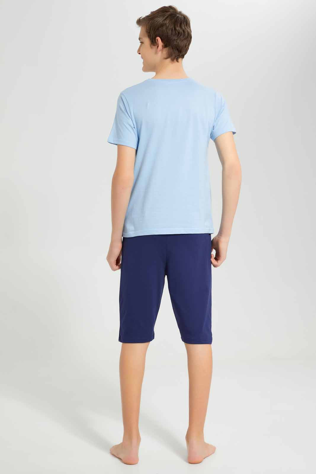 Redtag-Blue-Just-Be-Cool-Nigtsuit-BSR-Pyjama-Sets,-Category:Pyjama-Sets,-Colour:Blue,-Deals:New-In,-Filter:Senior-Boys-(8-to-14-Yrs),-New-In-BSR-APL,-Non-Sale,-Section:Boys-(0-to-14Yrs),-W22O-Senior-Boys-9 to 14 Years