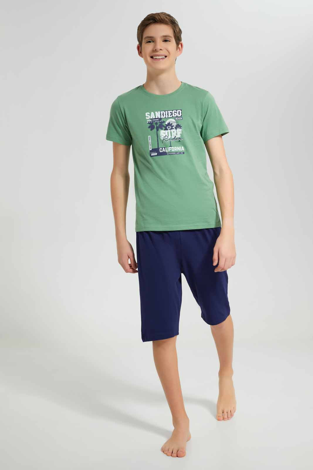 Redtag-Green-Sandiego-Beach-Nightsuit-BSR-Pyjama-Sets,-Category:Pyjama-Sets,-Colour:Green,-Deals:New-In,-Filter:Senior-Boys-(8-to-14-Yrs),-New-In-BSR-APL,-Non-Sale,-Section:Boys-(0-to-14Yrs),-W22O-Senior-Boys-9 to 14 Years