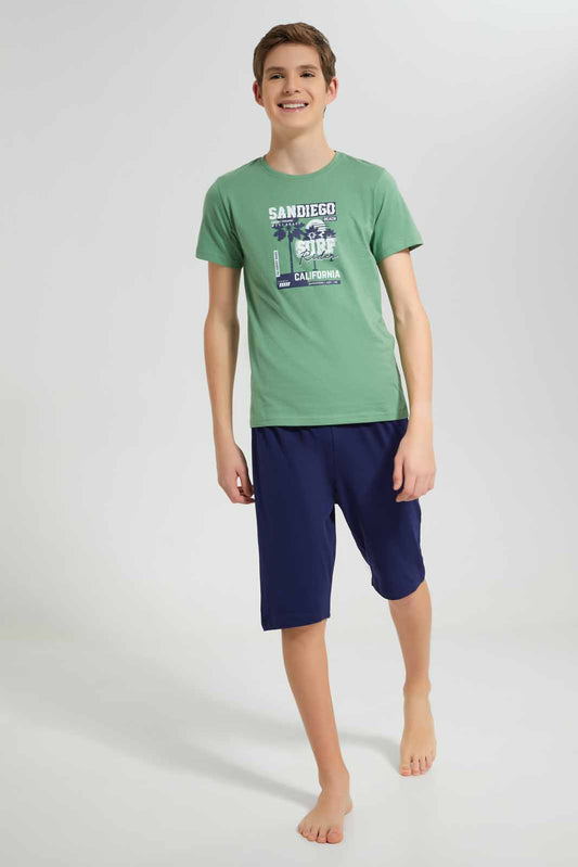 Redtag-Green-Sandiego-Beach-Nightsuit-BSR-Pyjama-Sets,-Category:Pyjama-Sets,-Colour:Green,-Deals:New-In,-Filter:Senior-Boys-(8-to-14-Yrs),-New-In-BSR-APL,-Non-Sale,-Section:Boys-(0-to-14Yrs),-W22O-Senior-Boys-9 to 14 Years