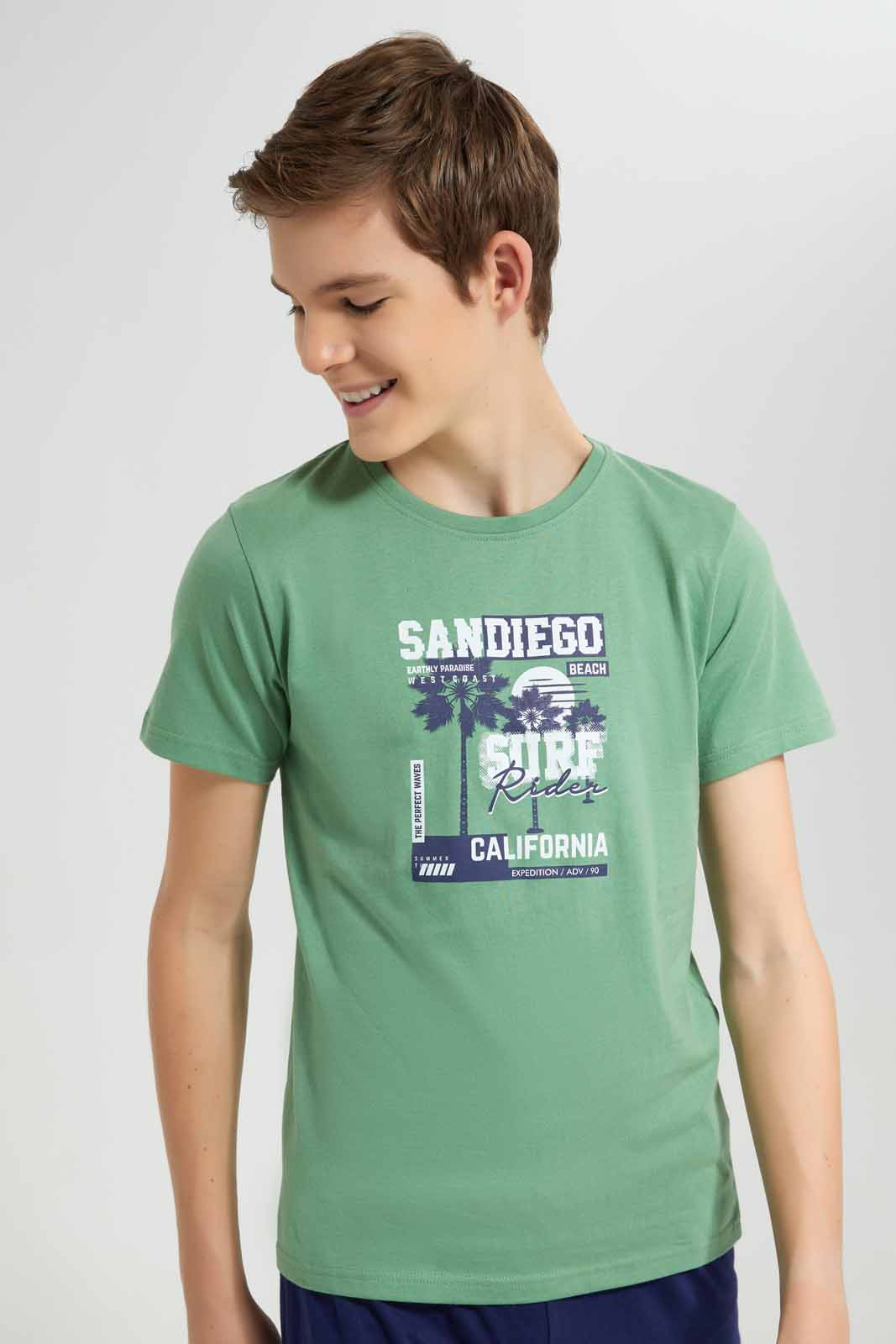 Redtag-Green-Sandiego-Beach-Nightsuit-BSR-Pyjama-Sets,-Category:Pyjama-Sets,-Colour:Green,-Deals:New-In,-Filter:Senior-Boys-(8-to-14-Yrs),-New-In-BSR-APL,-Non-Sale,-Section:Boys-(0-to-14Yrs),-W22O-Senior-Boys-9 to 14 Years