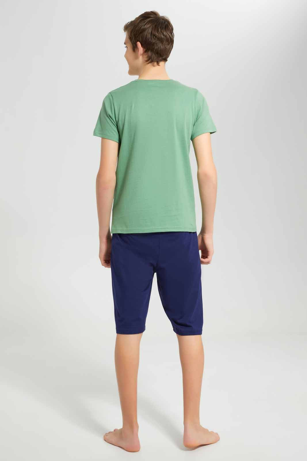 Redtag-Green-Sandiego-Beach-Nightsuit-BSR-Pyjama-Sets,-Category:Pyjama-Sets,-Colour:Green,-Deals:New-In,-Filter:Senior-Boys-(8-to-14-Yrs),-New-In-BSR-APL,-Non-Sale,-Section:Boys-(0-to-14Yrs),-W22O-Senior-Boys-9 to 14 Years