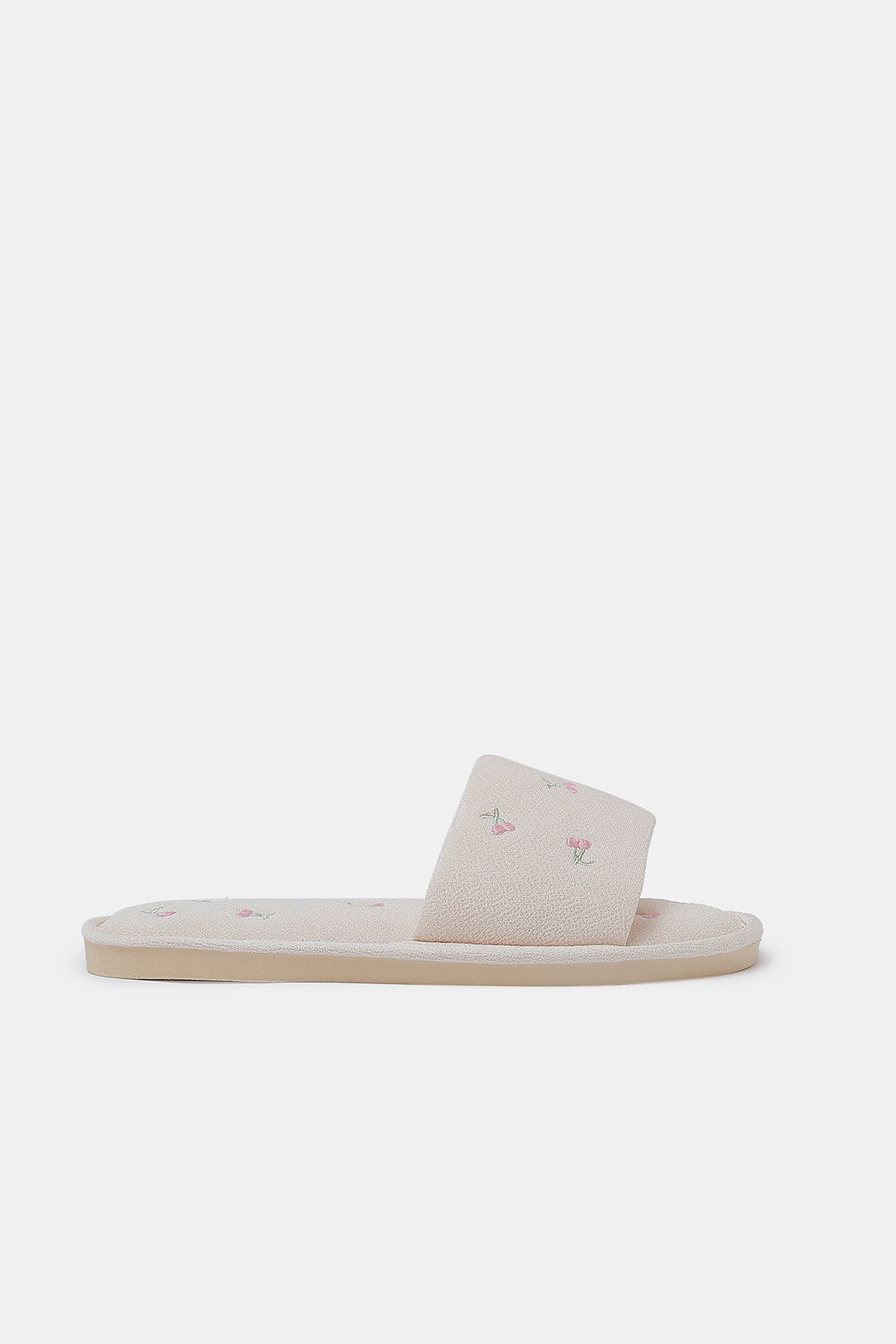Redtag-Ivory-Cherry-Embroidered-Slipper-Category:Slippers,-Colour:Ivory,-Deals:New-In,-Dept:Ladieswear,-Filter:Women's-Footwear,-New-In-Women-FOO,-Non-Sale,-S23A,-Section:Women,-Women-Slippers-Women's-