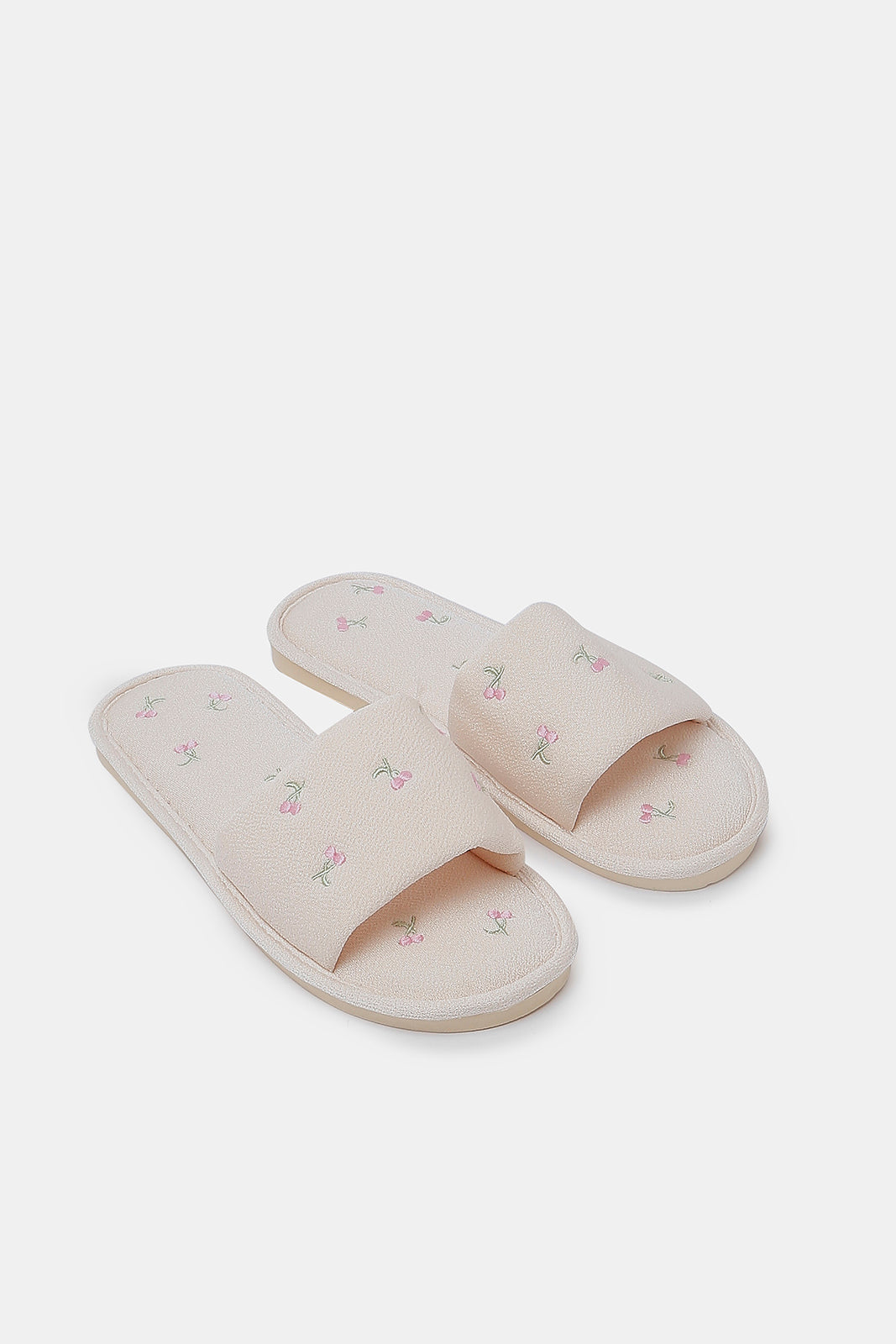 Redtag-Ivory-Cherry-Embroidered-Slipper-Category:Slippers,-Colour:Ivory,-Deals:2-FOR-69,-Deals:New-In,-Dept:Ladieswear,-Filter:Women's-Footwear,-New-In-Women-FOO,-Non-Sale,-S23A,-Section:Women,-Women-Slippers-Women's-