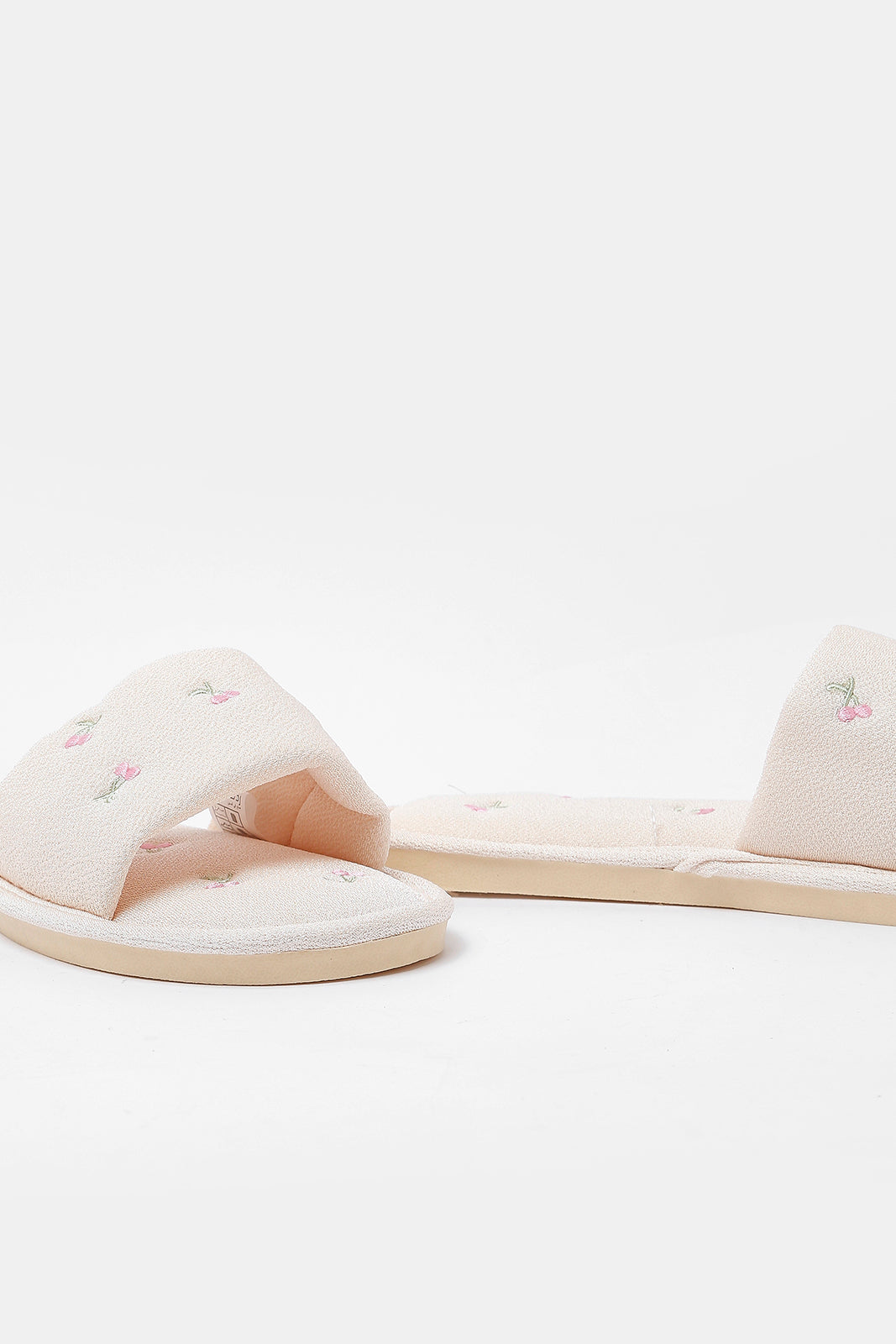 Redtag-Ivory-Cherry-Embroidered-Slipper-Category:Slippers,-Colour:Ivory,-Deals:2-FOR-69,-Deals:New-In,-Dept:Ladieswear,-Filter:Women's-Footwear,-New-In-Women-FOO,-Non-Sale,-S23A,-Section:Women,-Women-Slippers-Women's-