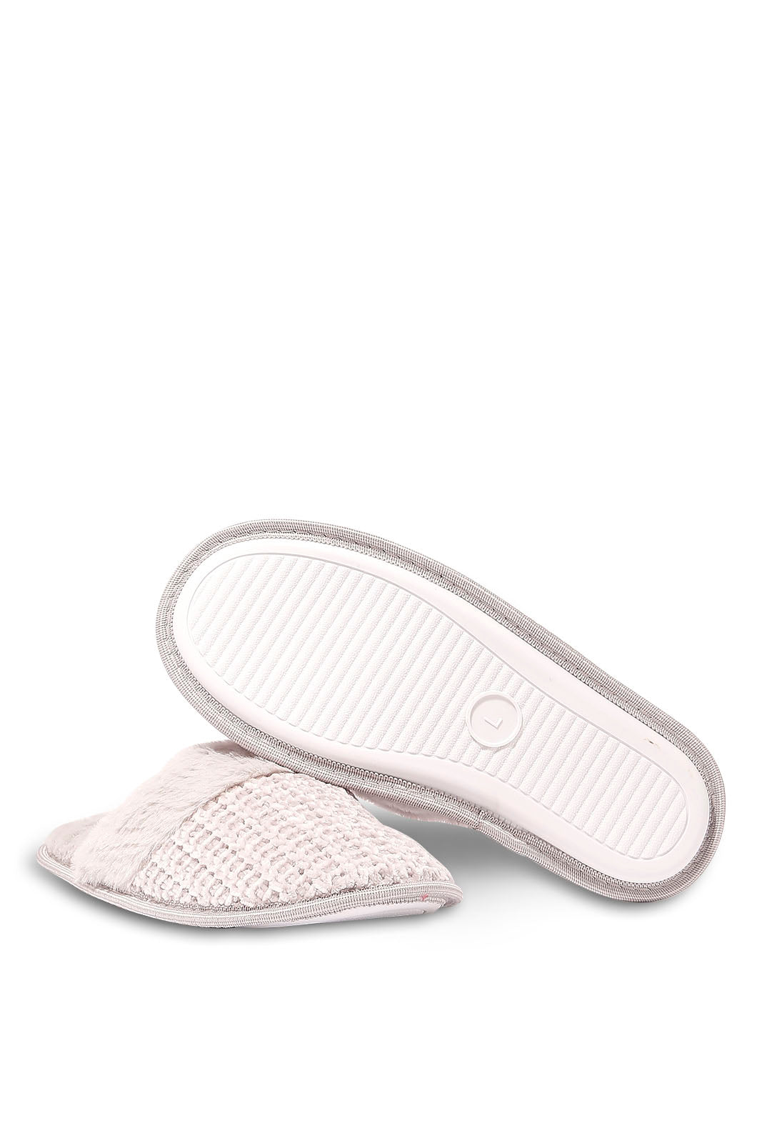 Redtag-Grey-Fur-Trim-Slipper-Category:Slippers,-Colour:Grey,-Deals:New-In,-Dept:Ladieswear,-Filter:Women's-Footwear,-New-In-Women-FOO,-Non-Sale,-Section:Women,-W22B,-Women-Slippers-Women's-