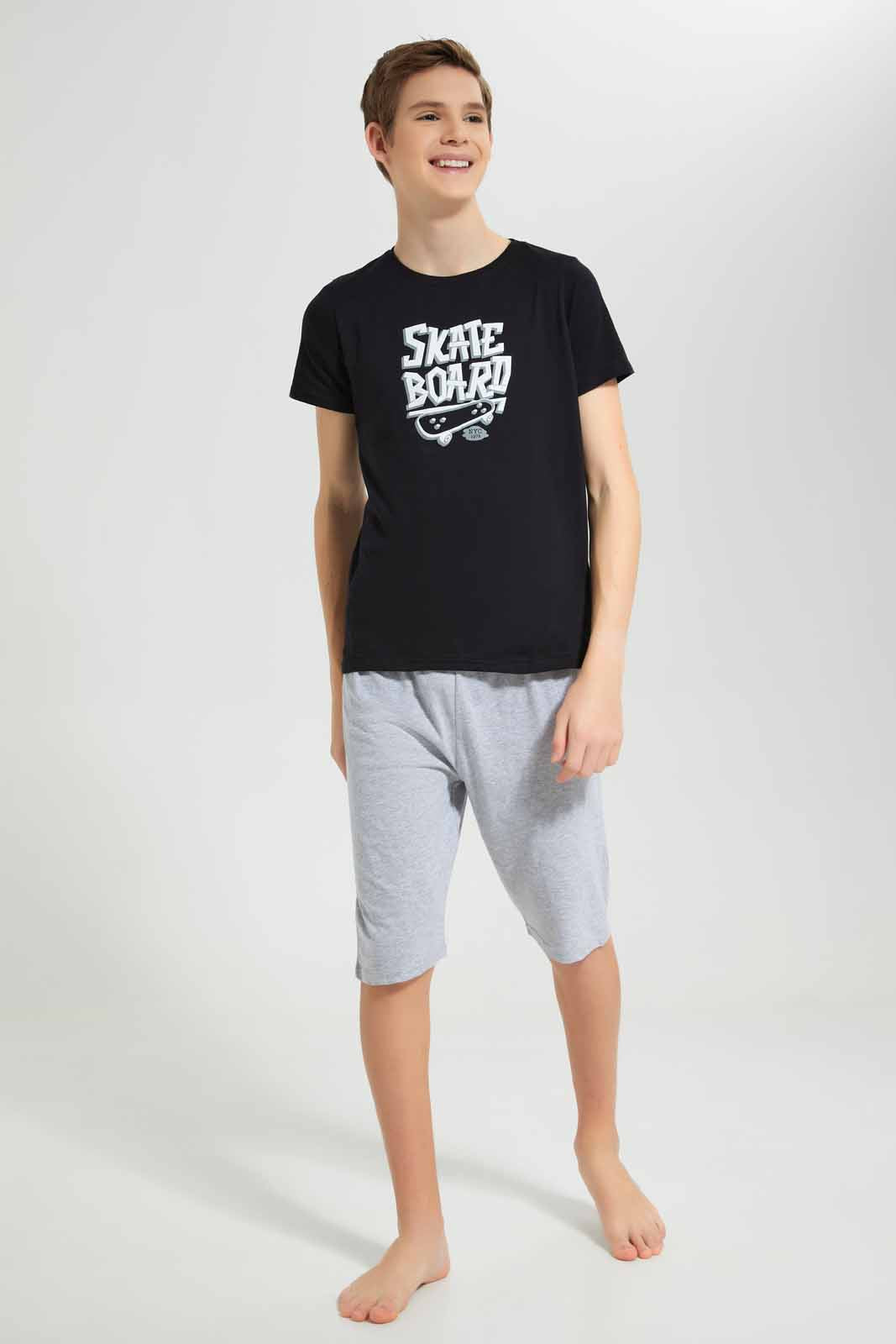 Redtag-Black-Skateboard-Nightsuit-BSR-Pyjama-Sets,-Category:Pyjama-Sets,-Colour:Black,-Deals:New-In,-Filter:Senior-Boys-(8-to-14-Yrs),-New-In-BSR-APL,-Non-Sale,-Section:Boys-(0-to-14Yrs),-W22O-Senior-Boys-9 to 14 Years