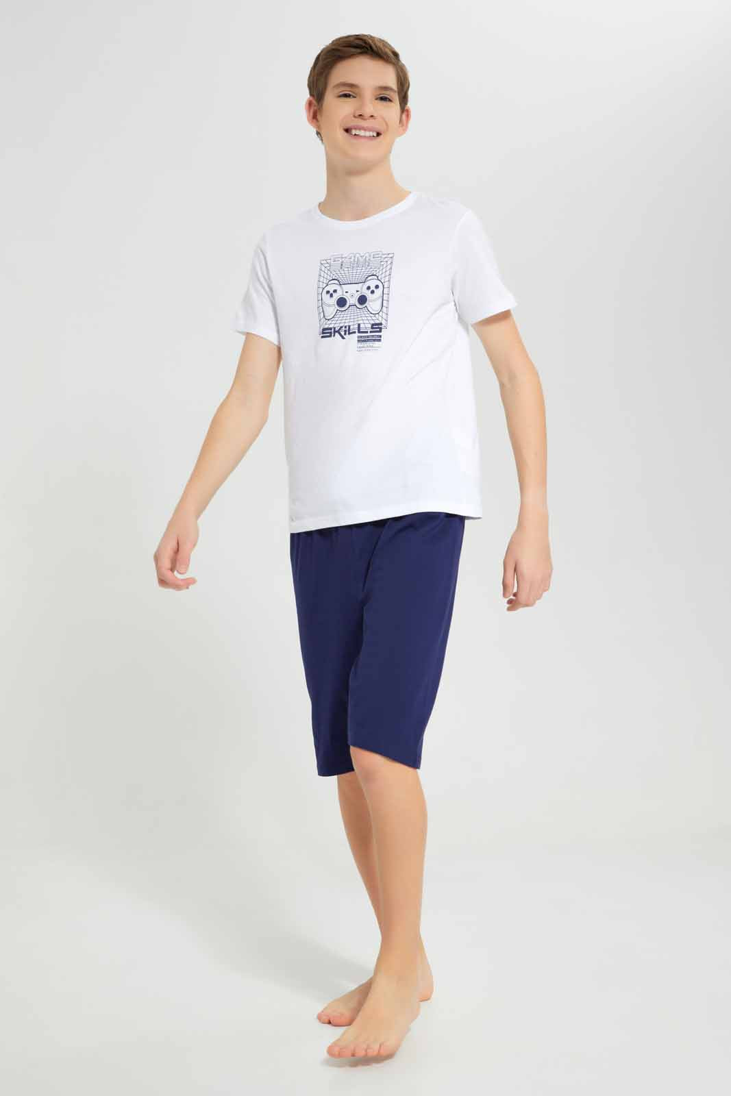 Redtag-White-Game-Skill-Nightsuit-BSR-Pyjama-Sets,-Category:Pyjama-Sets,-Colour:White,-Deals:New-In,-Filter:Senior-Boys-(8-to-14-Yrs),-New-In-BSR-APL,-Non-Sale,-Section:Boys-(0-to-14Yrs),-W22O-Senior-Boys-9 to 14 Years