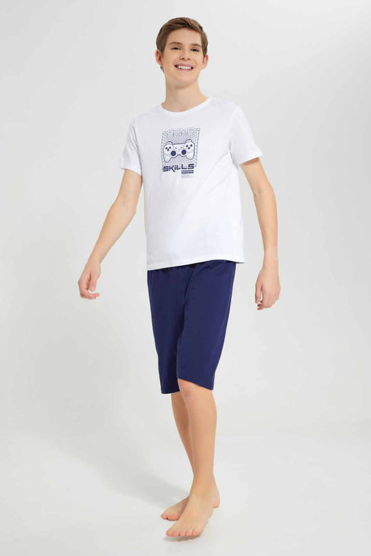 Redtag-White-Game-Skill-Nightsuit-BSR-Pyjama-Sets,-Category:Pyjama-Sets,-Colour:White,-Deals:New-In,-Filter:Senior-Boys-(8-to-14-Yrs),-New-In-BSR-APL,-Non-Sale,-Section:Boys-(0-to-14Yrs),-W22O-Senior-Boys-9 to 14 Years