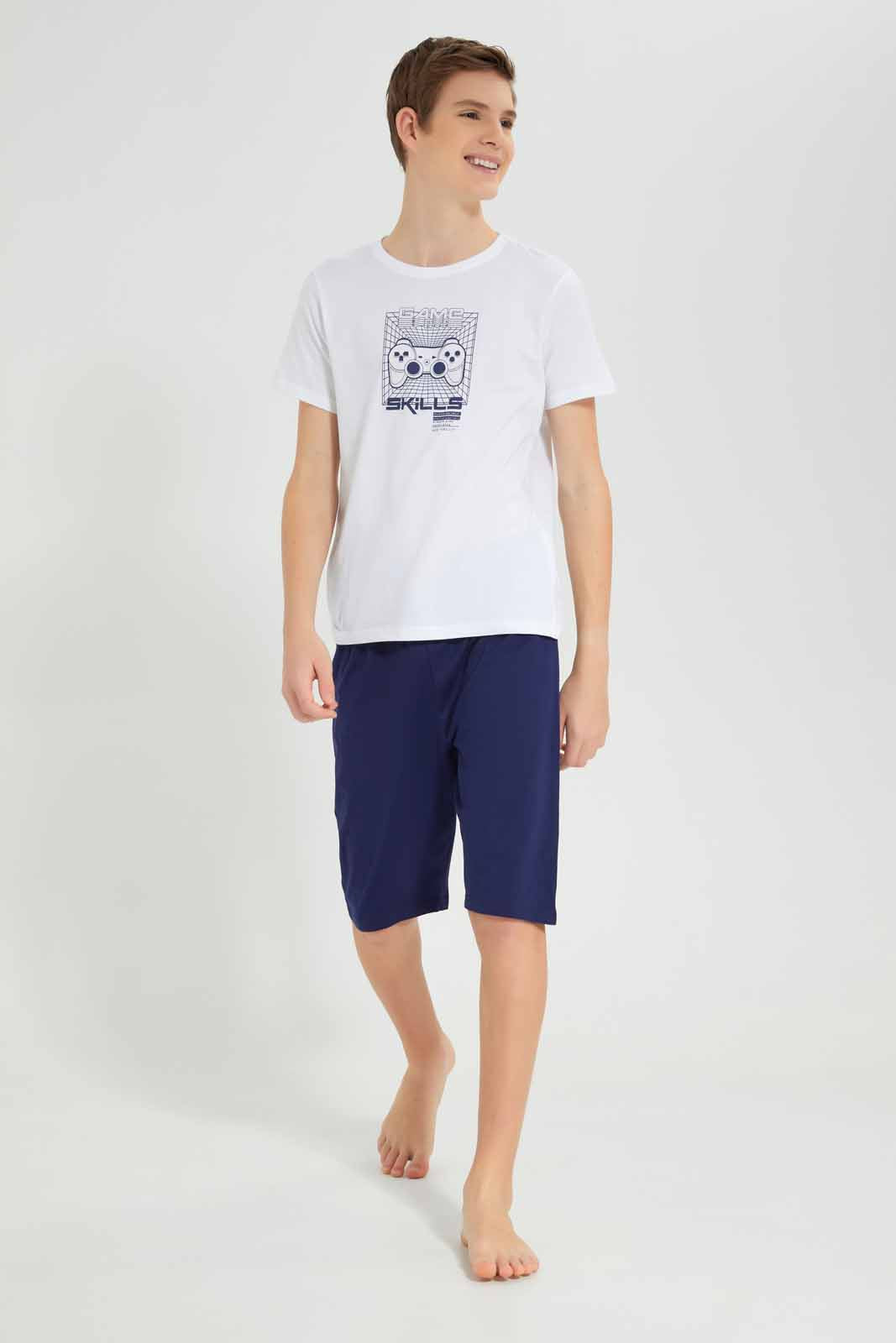 Redtag-White-Game-Skill-Nightsuit-BSR-Pyjama-Sets,-Category:Pyjama-Sets,-Colour:White,-Deals:New-In,-Filter:Senior-Boys-(8-to-14-Yrs),-New-In-BSR-APL,-Non-Sale,-Section:Boys-(0-to-14Yrs),-W22O-Senior-Boys-9 to 14 Years