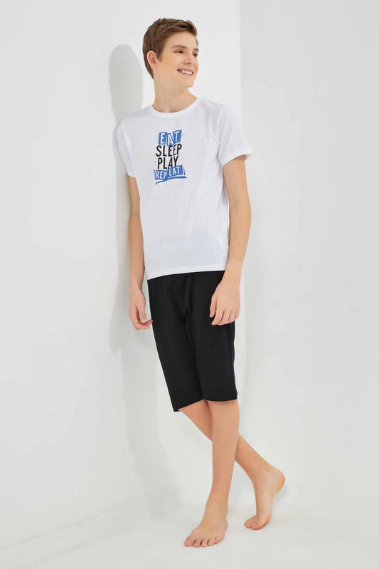 Redtag-white-Sleep-Play-Nightsuit-BSR-Pyjama-Sets,-Category:Pyjama-Sets,-Colour:White,-Deals:New-In,-Filter:Senior-Boys-(8-to-14-Yrs),-New-In-BSR-APL,-Non-Sale,-Section:Boys-(0-to-14Yrs),-W22O-Senior-Boys-9 to 14 Years