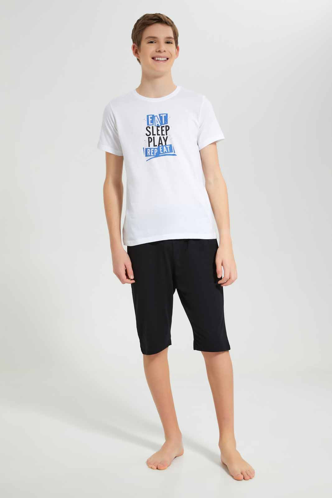 Redtag-white-Sleep-Play-Nightsuit-BSR-Pyjama-Sets,-Category:Pyjama-Sets,-Colour:White,-Deals:New-In,-Filter:Senior-Boys-(8-to-14-Yrs),-New-In-BSR-APL,-Non-Sale,-Section:Boys-(0-to-14Yrs),-W22O-Senior-Boys-9 to 14 Years