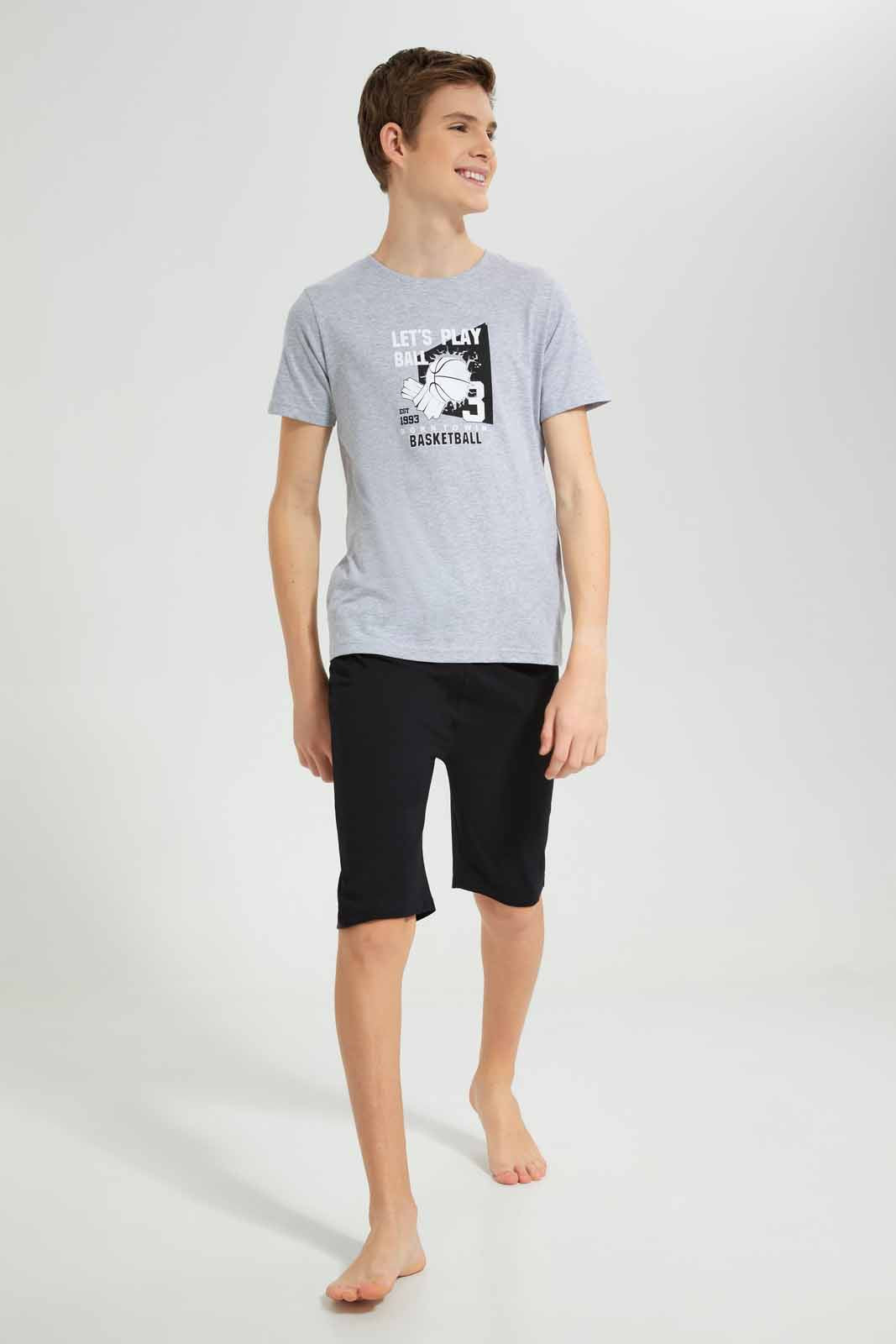 Redtag-Grey-Mel-Basketball-Nightsuit-BSR-Pyjama-Sets,-Category:Pyjama-Sets,-Colour:Grey,-Deals:New-In,-Filter:Senior-Boys-(8-to-14-Yrs),-New-In-BSR-APL,-Non-Sale,-Section:Boys-(0-to-14Yrs),-W22O-Senior-Boys-9 to 14 Years