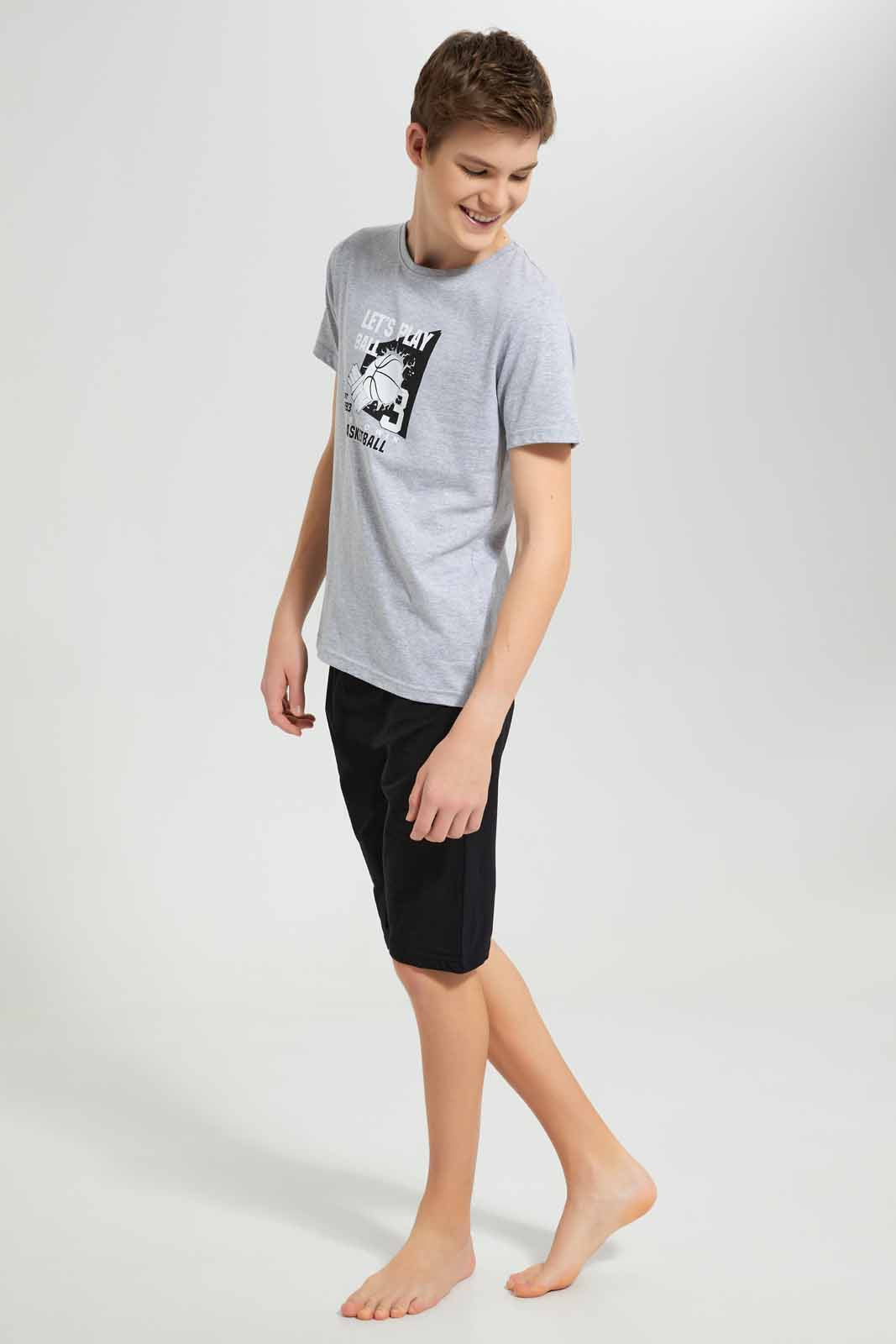 Redtag-Grey-Mel-Basketball-Nightsuit-BSR-Pyjama-Sets,-Category:Pyjama-Sets,-Colour:Grey,-Deals:New-In,-Filter:Senior-Boys-(8-to-14-Yrs),-New-In-BSR-APL,-Non-Sale,-Section:Boys-(0-to-14Yrs),-W22O-Senior-Boys-9 to 14 Years