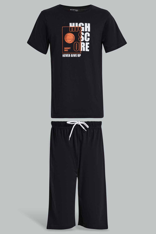 Redtag-Black-Basketball-Nightsuit-BSR-Pyjama-Sets,-Category:Pyjama-Sets,-Colour:Black,-Deals:New-In,-Filter:Senior-Boys-(8-to-14-Yrs),-New-In-BSR-APL,-Non-Sale,-Section:Boys-(0-to-14Yrs),-W22O-Senior-Boys-