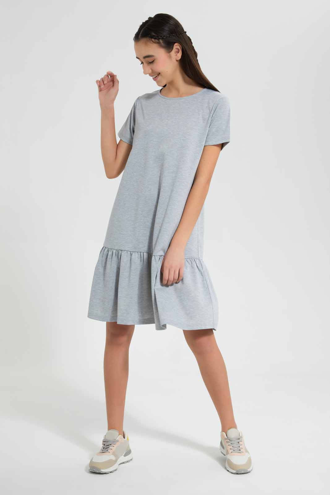Redtag-Grey-Melange-Layered-Dress-Category:Dresses,-Colour:Grey,-Deals:New-In,-Filter:Senior-Girls-(9-to-14-Yrs),-GSR-Dresses,-New-In-GSR-APL,-Non-Sale,-Section:Girls-(0-to-14Yrs),-VLM,-W22O-Senior-Girls-9 to 14 Years