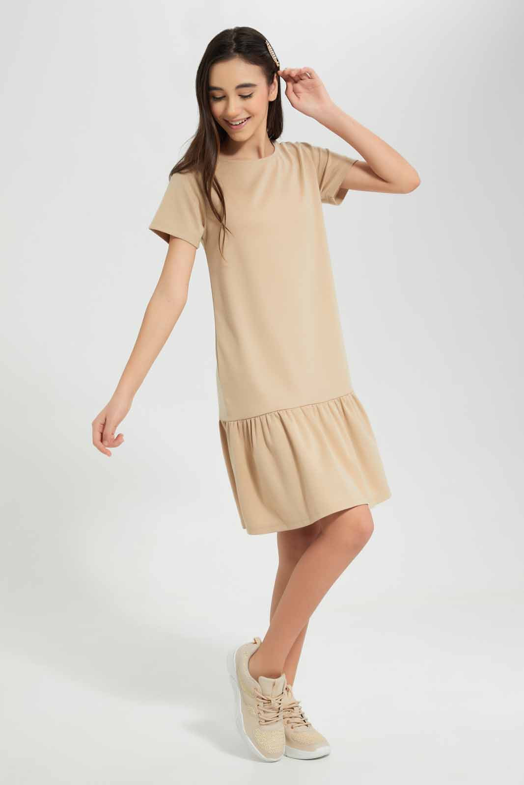 Redtag-Beige-Layered-Dress-Category:Dresses,-Colour:Beige,-Deals:New-In,-Filter:Senior-Girls-(9-to-14-Yrs),-GSR-Dresses,-New-In-GSR-APL,-Non-Sale,-Section:Girls-(0-to-14Yrs),-VLM,-W22O-Senior-Girls-9 to 14 Years