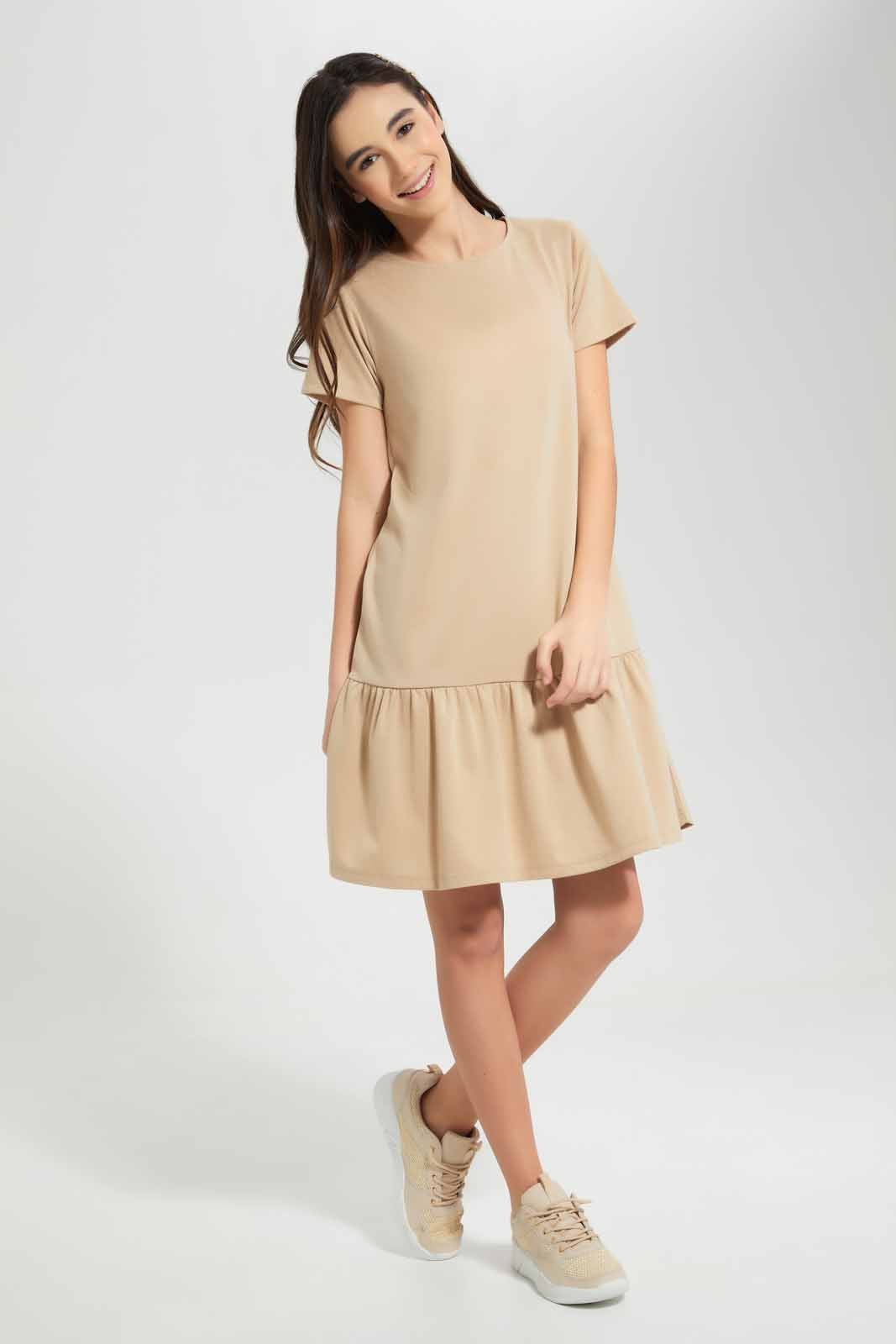 Redtag-Beige-Layered-Dress-Category:Dresses,-Colour:Beige,-Deals:New-In,-Filter:Senior-Girls-(9-to-14-Yrs),-GSR-Dresses,-New-In-GSR-APL,-Non-Sale,-Section:Girls-(0-to-14Yrs),-VLM,-W22O-Senior-Girls-9 to 14 Years