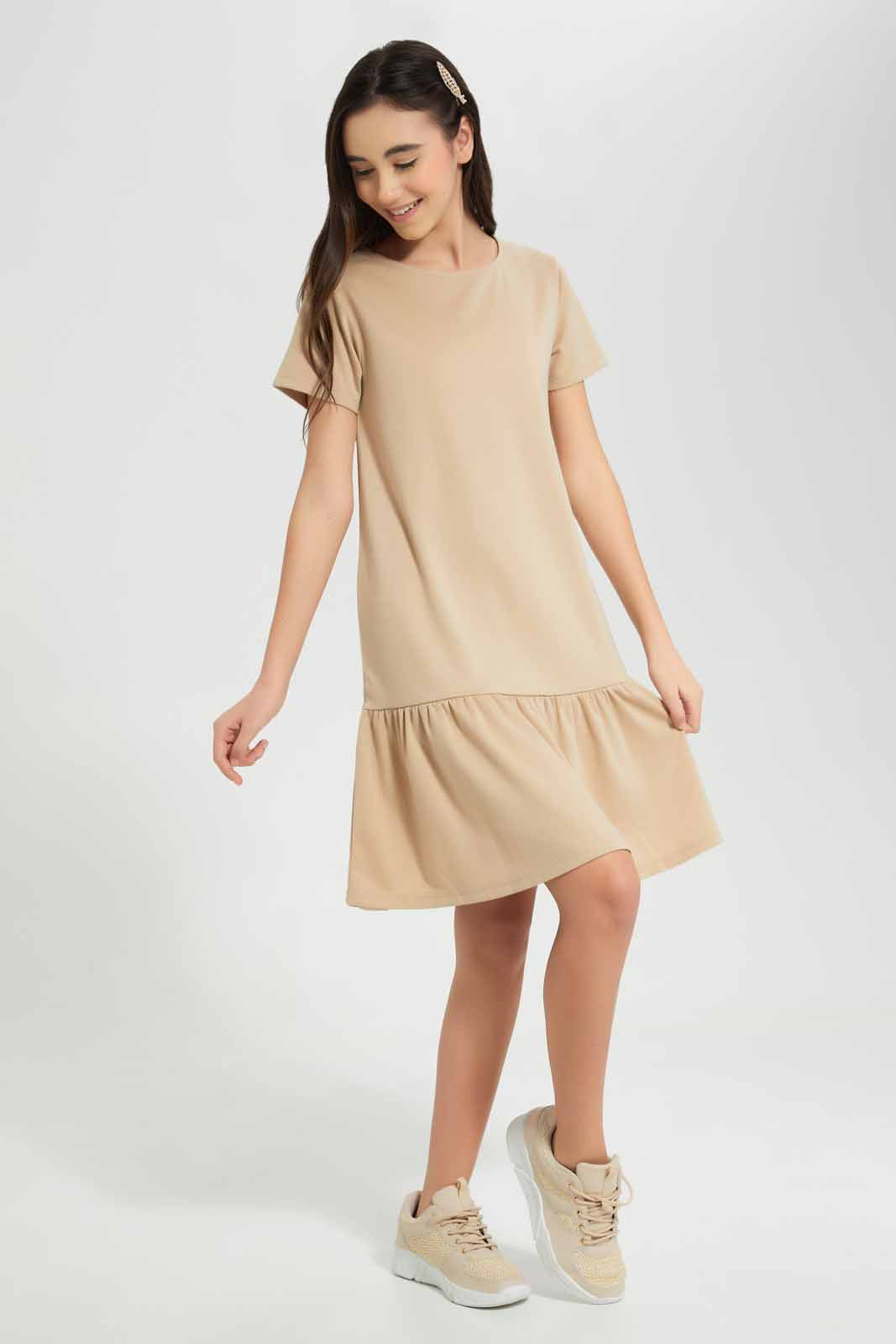 Redtag-Beige-Layered-Dress-Category:Dresses,-Colour:Beige,-Deals:New-In,-Filter:Senior-Girls-(9-to-14-Yrs),-GSR-Dresses,-New-In-GSR-APL,-Non-Sale,-Section:Girls-(0-to-14Yrs),-VLM,-W22O-Senior-Girls-9 to 14 Years