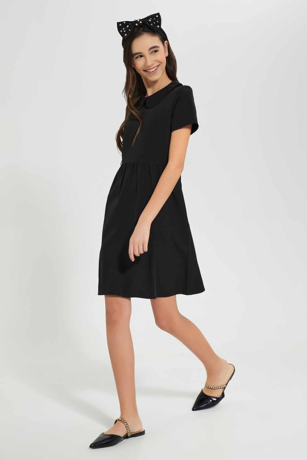 Redtag-Black-Peter-pan-Collar-Dress-Category:Dresses,-Colour:Black,-Deals:New-In,-Filter:Senior-Girls-(9-to-14-Yrs),-GSR-Dresses,-New-In-GSR-APL,-Non-Sale,-Section:Girls-(0-to-14Yrs),-VLM,-W22O-Senior-Girls-9 to 14 Years