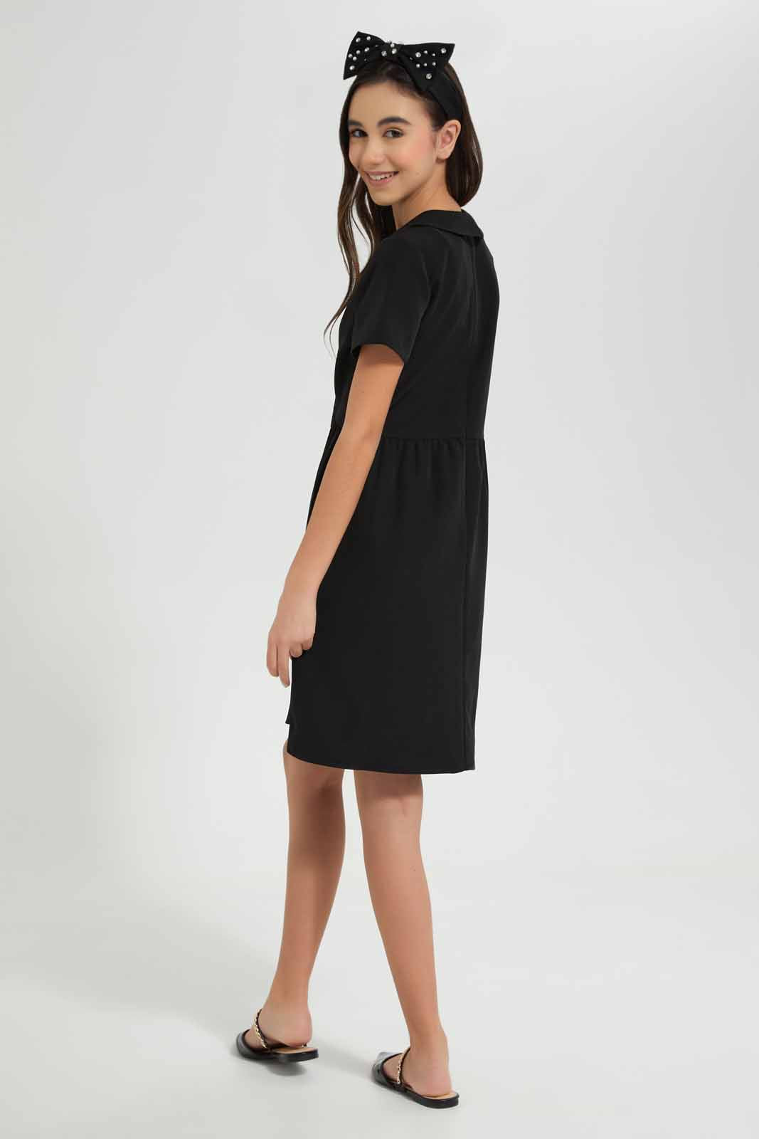 Redtag-Black-Peter-pan-Collar-Dress-Category:Dresses,-Colour:Black,-Deals:New-In,-Filter:Senior-Girls-(9-to-14-Yrs),-GSR-Dresses,-New-In-GSR-APL,-Non-Sale,-Section:Girls-(0-to-14Yrs),-VLM,-W22O-Senior-Girls-9 to 14 Years