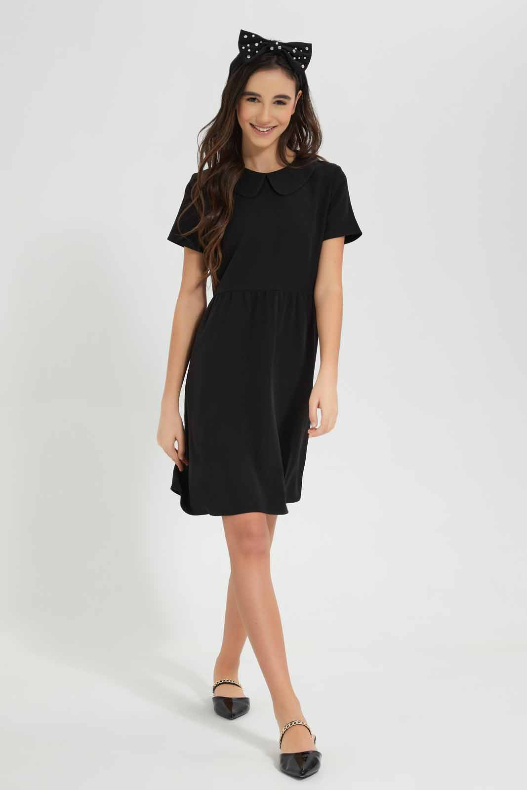 Redtag-Black-Peter-pan-Collar-Dress-Category:Dresses,-Colour:Black,-Deals:New-In,-Filter:Senior-Girls-(9-to-14-Yrs),-GSR-Dresses,-New-In-GSR-APL,-Non-Sale,-Section:Girls-(0-to-14Yrs),-VLM,-W22O-Senior-Girls-9 to 14 Years