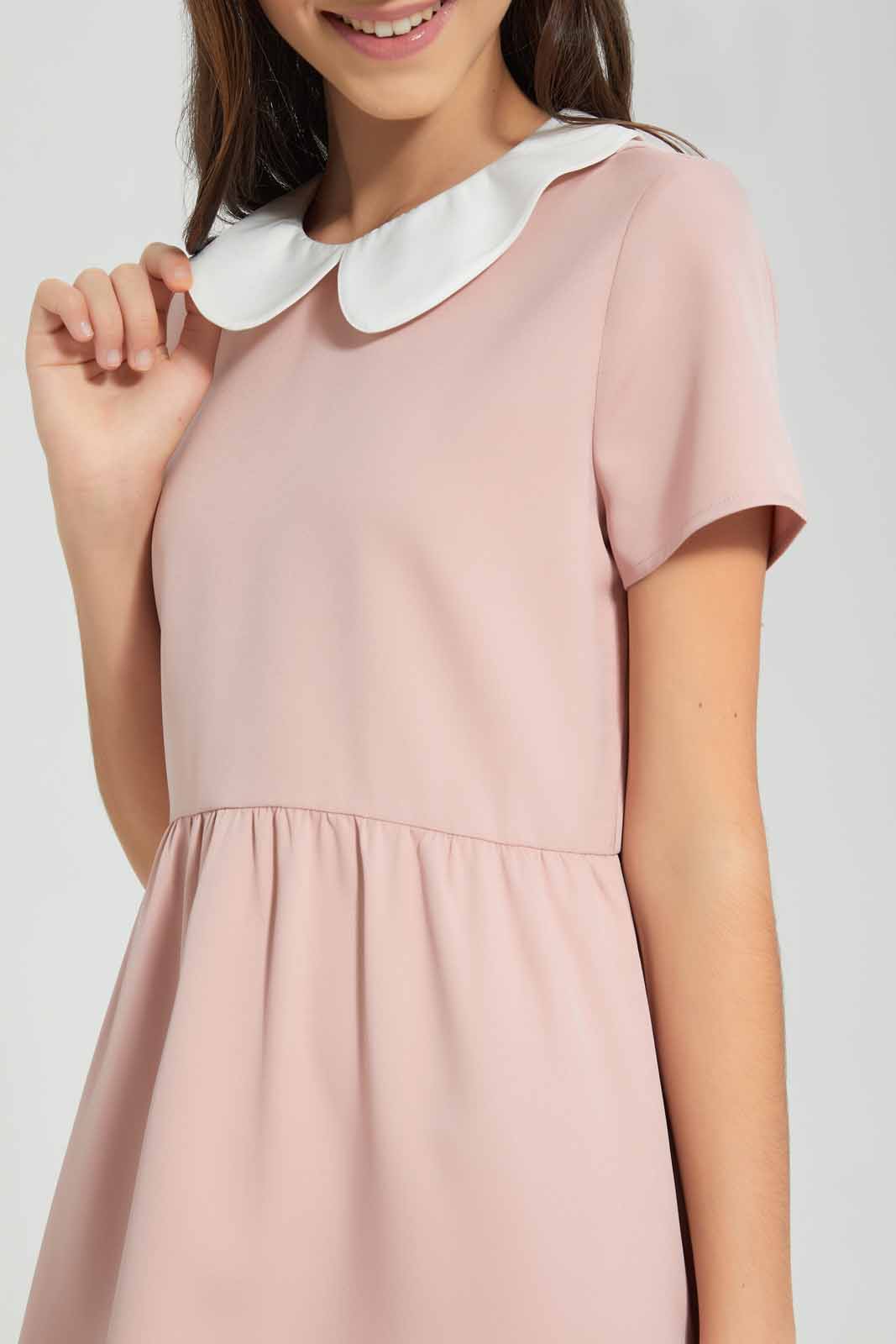 Redtag-Pink-/-white-Peter-Pan-Collar-Dress-Category:Dresses,-Colour:Apricot,-Deals:New-In,-Filter:Senior-Girls-(9-to-14-Yrs),-GSR-Dresses,-New-In-GSR-APL,-Non-Sale,-Section:Girls-(0-to-14Yrs),-VLM,-W22O-Senior-Girls-9 to 14 Years
