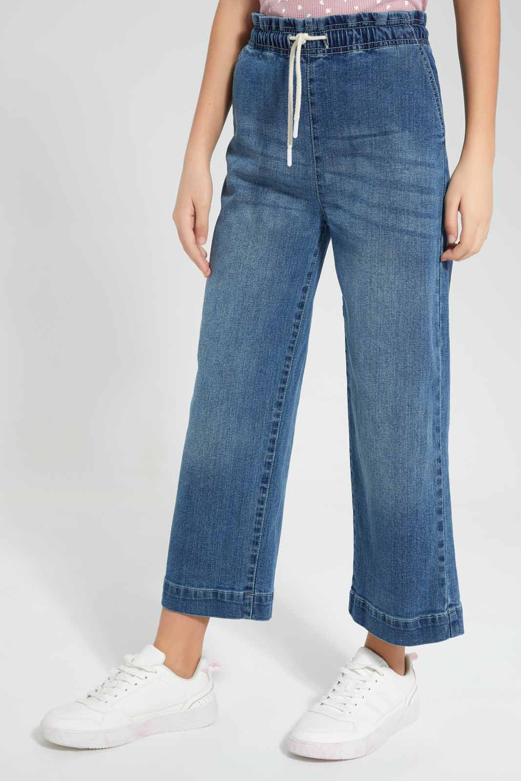 Redtag-DK-Wash-Denim-Culottes-Category:Jeggings,-Colour:Light-Wash,-Deals:New-In,-Filter:Senior-Girls-(9-to-14-Yrs),-FIT-WALL-(FTW),-GSR-Jeggings,-New-In-GSR-APL,-Non-Sale,-Section:Girls-(0-to-14Yrs),-W22O-Senior-Girls-9 to 14 Years