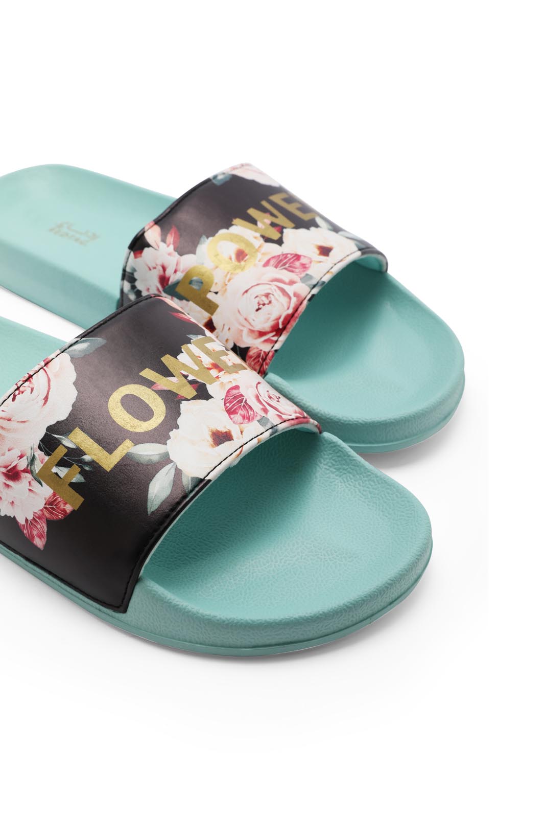 Redtag-Mint-Flower-Power-Slide-Category:Flip-Flops,-Colour:Mint,-Deals:New-In,-Dept:Ladieswear,-Filter:Women's-Footwear,-New-In-Women-FOO,-Non-Sale,-Section:Women,-W22B,-Women-Flip-Flops-Women's-