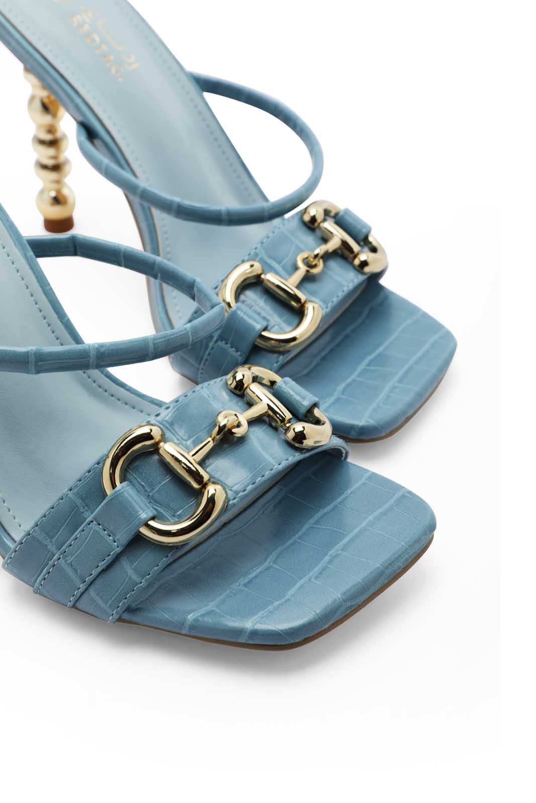Redtag-Blue-Buckle-Mule-With-Gold-Heel-Category:Sandals,-Colour:Blue,-Deals:New-In,-Dept:Ladieswear,-Filter:Women's-Footwear,-Foo-Women-heel,-LEC-Sandals,-New-In-Women-FOO,-Non-Sale,-Section:Women,-W22B-Women's-