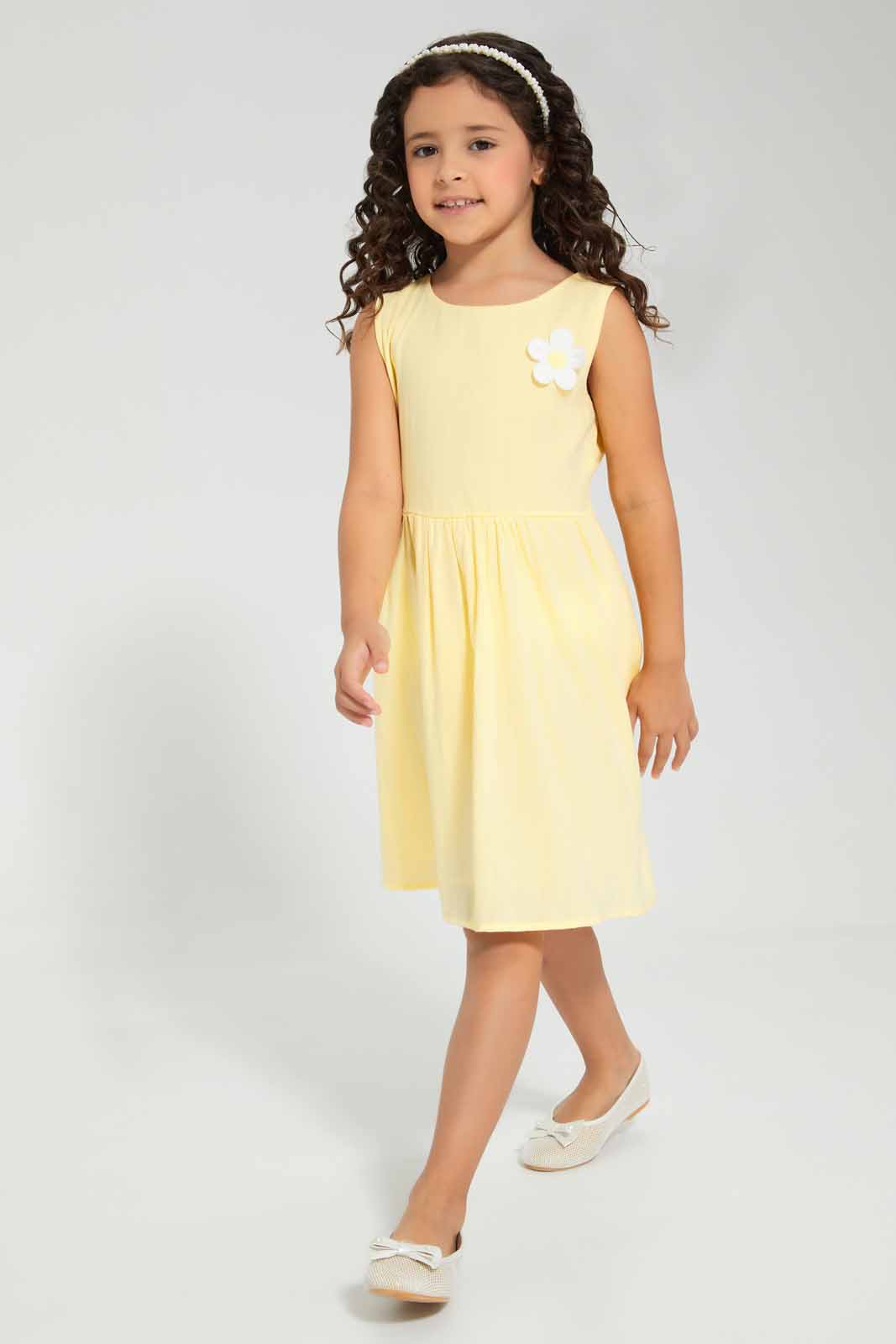 Redtag-Yellow-Dress-Category:Dresses,-Colour:Yellow,-Deals:New-In,-Filter:Girls-(2-to-8-Yrs),-GIR-Dresses,-New-In-GIR-APL,-Non-Sale,-Section:Girls-(0-to-14Yrs),-W22O-Girls-2 to 8 Years