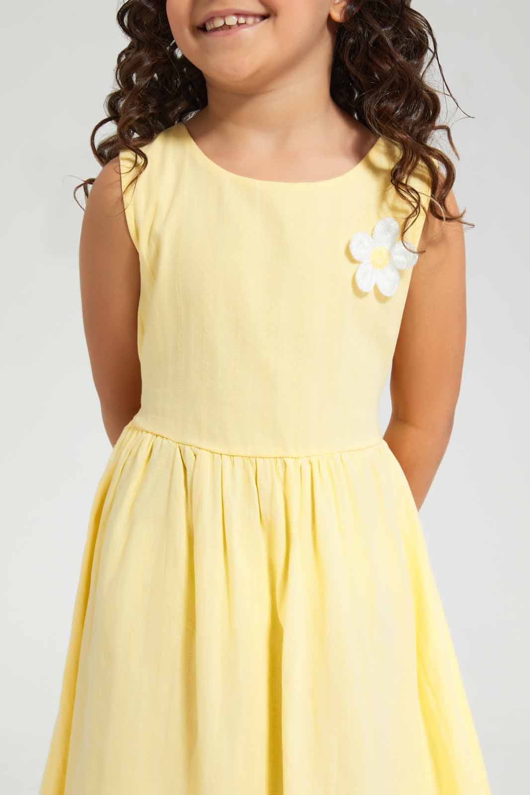Redtag-Yellow-Dress-Category:Dresses,-Colour:Yellow,-Deals:New-In,-Filter:Girls-(2-to-8-Yrs),-GIR-Dresses,-New-In-GIR-APL,-Non-Sale,-Section:Girls-(0-to-14Yrs),-W22O-Girls-2 to 8 Years