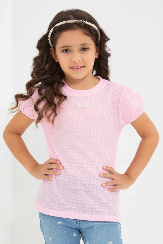 Redtag-Pink-Knitted-Blouse-Category:Blouses,-Colour:Apricot,-Deals:New-In,-Filter:Girls-(2-to-8-Yrs),-GIR-Blouses,-New-In-GIR-APL,-Non-Sale,-Section:Girls-(0-to-14Yrs),-W22O-Girls-2 to 8 Years