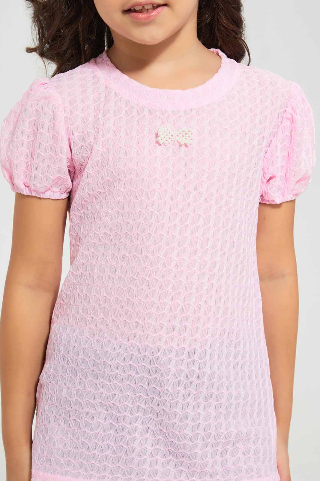 Redtag-Pink-Knitted-Blouse-Category:Blouses,-Colour:Apricot,-Deals:New-In,-Filter:Girls-(2-to-8-Yrs),-GIR-Blouses,-New-In-GIR-APL,-Non-Sale,-Section:Girls-(0-to-14Yrs),-W22O-Girls-2 to 8 Years