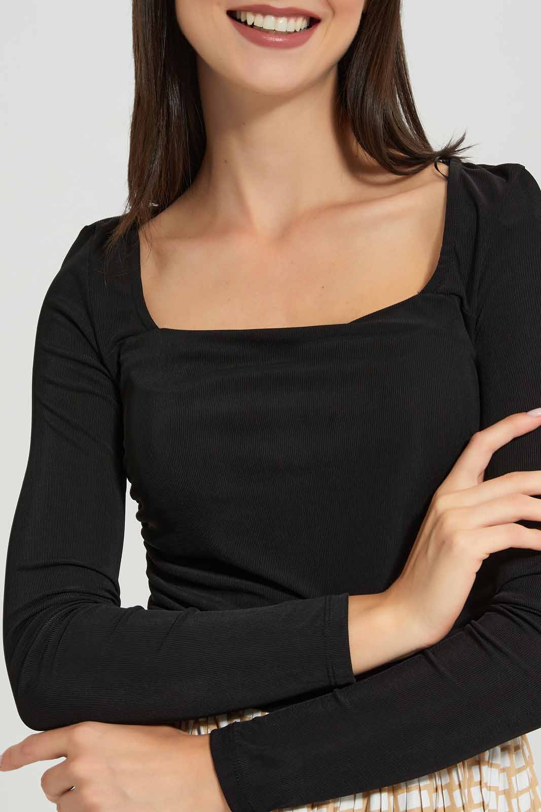 Redtag-Black-Side-Ruched-Knit-Top-Category:Tops,-Colour:Black,-Deals:New-In,-Filter:Women's-Clothing,-New-In-Women-APL,-Non-Sale,-Section:Women,-W22O,-Women-Tops-Women's-