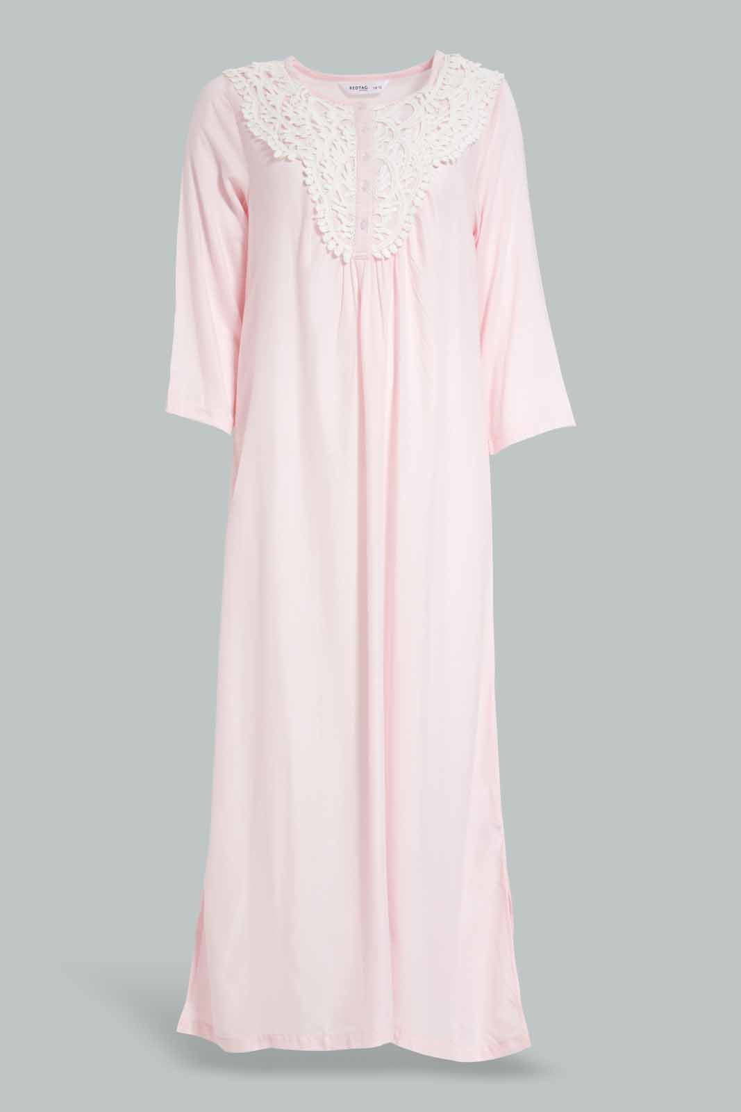Redtag-Pale-Pink-Solid-Neck-Patch-Nightgown-Category:Nightgowns,-Colour:Apricot,-Deals:New-In,-Filter:Women's-Clothing,-New-In-Women-APL,-Non-Sale,-Section:Women,-W22O,-Women-Nightgowns--