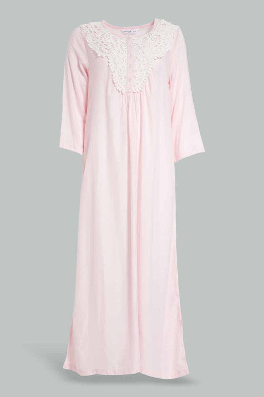 Redtag-Pale-Pink-Solid-Neck-Patch-Nightgown-Category:Nightgowns,-Colour:Apricot,-Deals:New-In,-Filter:Women's-Clothing,-New-In-Women-APL,-Non-Sale,-Section:Women,-W22O,-Women-Nightgowns--