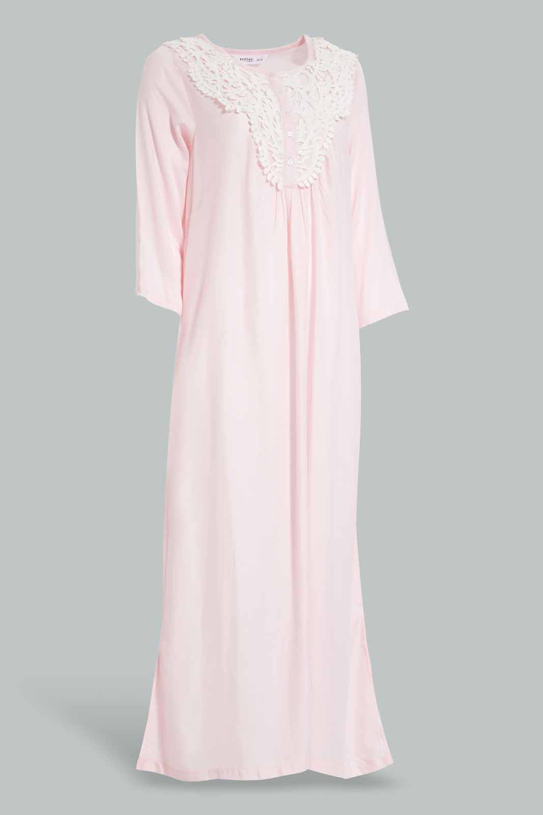 Redtag-Pale-Pink-Solid-Neck-Patch-Nightgown-Category:Nightgowns,-Colour:Apricot,-Deals:New-In,-Filter:Women's-Clothing,-New-In-Women-APL,-Non-Sale,-Section:Women,-W22O,-Women-Nightgowns--