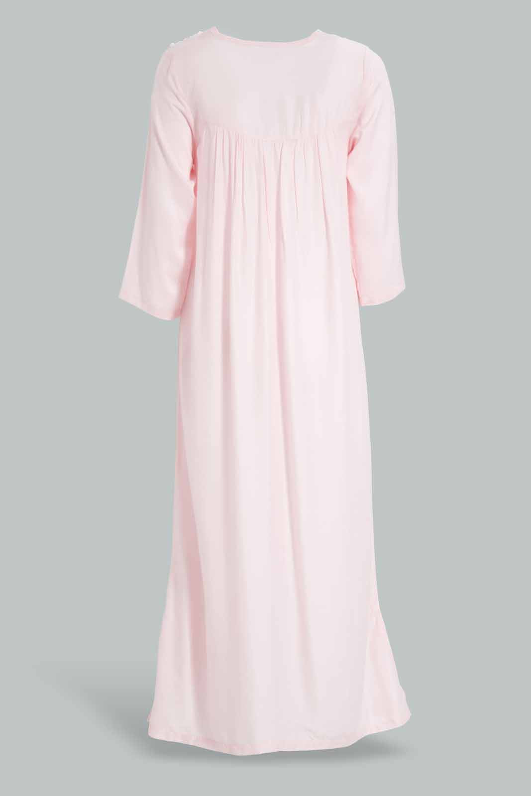 Redtag-Pale-Pink-Solid-Neck-Patch-Nightgown-Category:Nightgowns,-Colour:Apricot,-Deals:New-In,-Filter:Women's-Clothing,-New-In-Women-APL,-Non-Sale,-Section:Women,-W22O,-Women-Nightgowns--