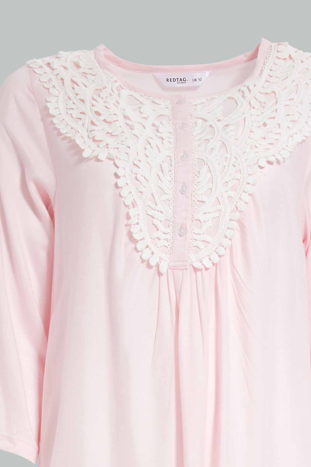 Redtag-Pale-Pink-Solid-Neck-Patch-Nightgown-Category:Nightgowns,-Colour:Apricot,-Deals:New-In,-Filter:Women's-Clothing,-New-In-Women-APL,-Non-Sale,-Section:Women,-W22O,-Women-Nightgowns--