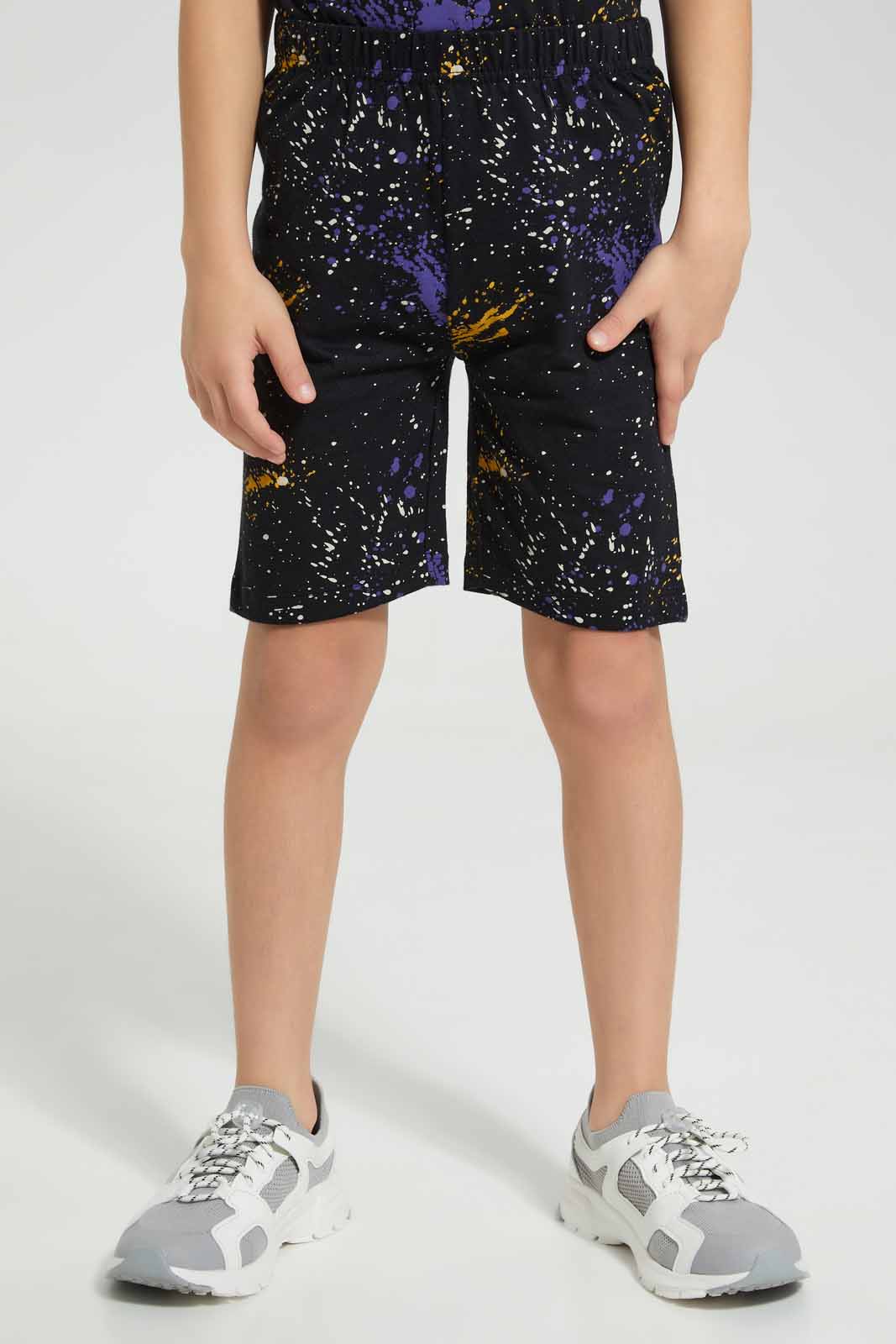Redtag-Black-Paint-Splat-T-Shirt-And-Short-PJ-BOY-Pyjama-Sets,-Category:Pyjama-Sets,-Colour:Black,-Deals:New-In,-Filter:Boys-(2-to-8-Yrs),-New-In-BOY-APL,-Non-Sale,-Section:Boys-(0-to-14Yrs),-W22O-Boys-2 to 8 Years