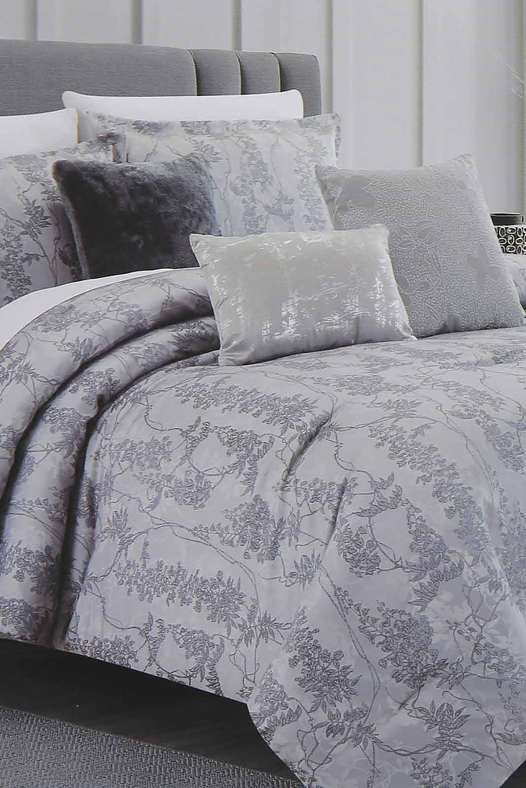 Redtag-Grey-7Pc-Floral-Jacquard-Comforter-Set-(King-Size)-Category:Comforters,-Colour:Grey,-Deals:New-In,-Dept:Home,-Filter:Home-Bedroom,-HMW-BED-Comforters,-New-In-HMW-BED,-Non-Sale,-Section:Homewares,-W22A-Home-Bedroom-