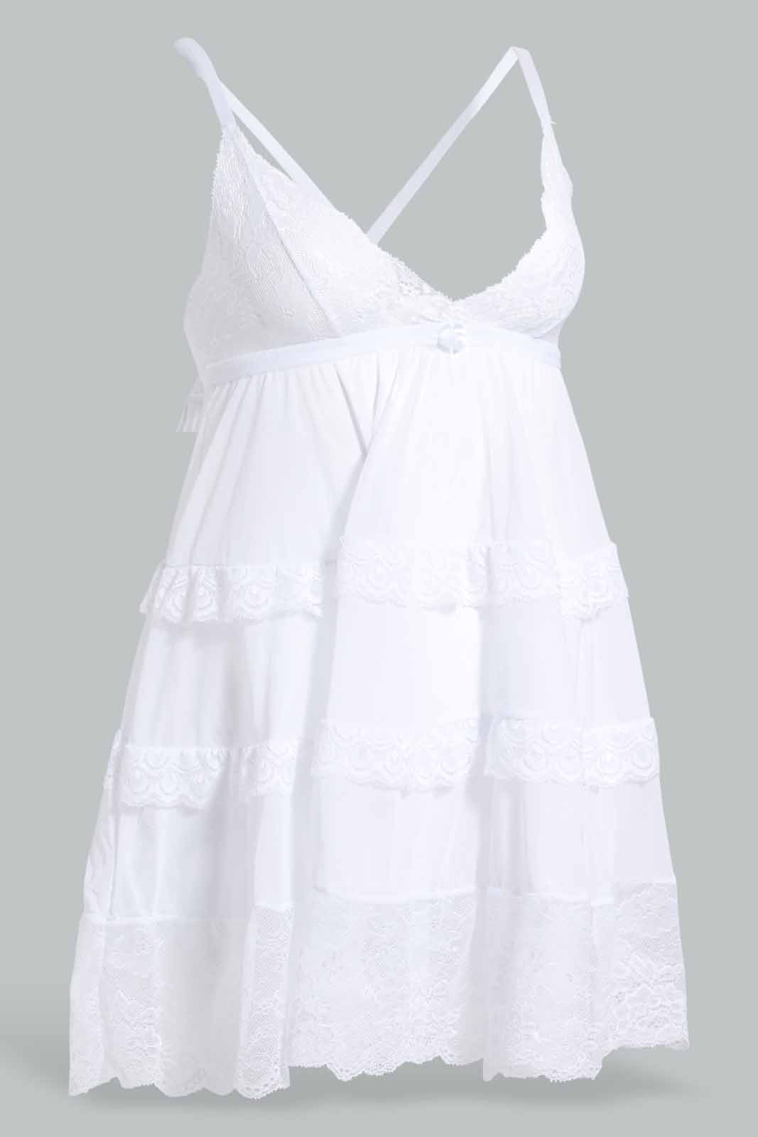 Redtag-White-Plain-Babydoll-With-Thong-Category:Babydolls,-Colour:White,-Deals:New-In,-Filter:Women's-Clothing,-New-In-Women-APL,-Non-Sale,-Section:Women,-W22O,-Women-Babydolls--