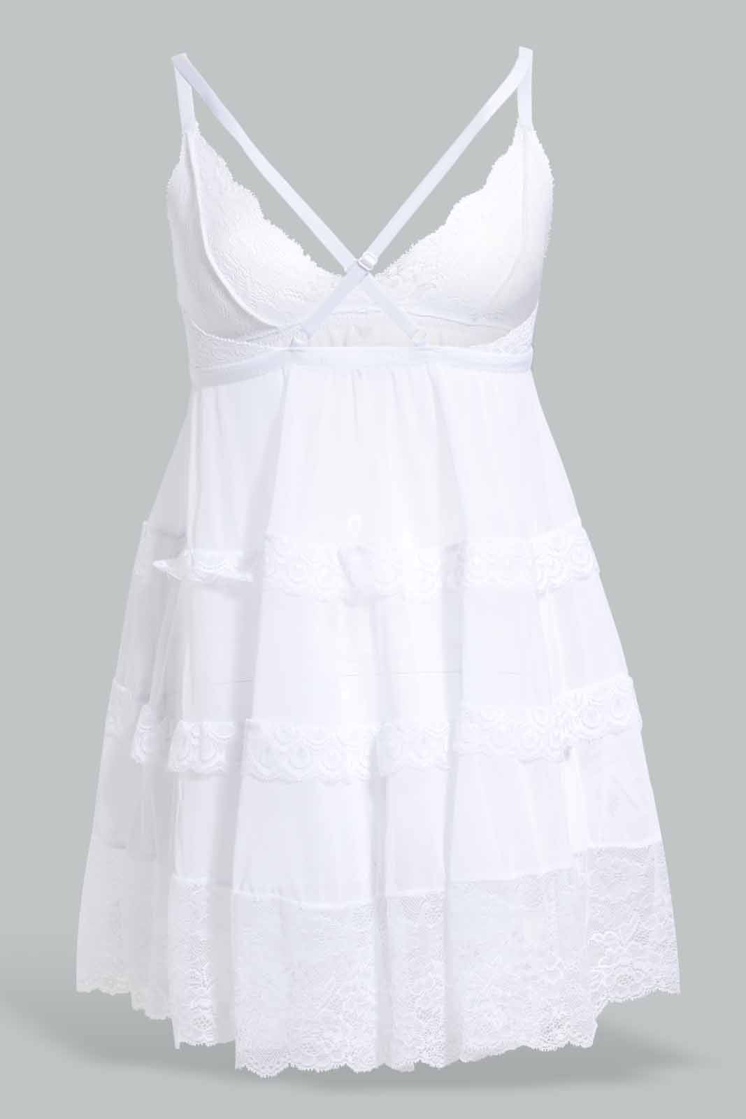 Redtag-White-Plain-Babydoll-With-Thong-Category:Babydolls,-Colour:White,-Deals:New-In,-Filter:Women's-Clothing,-New-In-Women-APL,-Non-Sale,-Section:Women,-W22O,-Women-Babydolls--