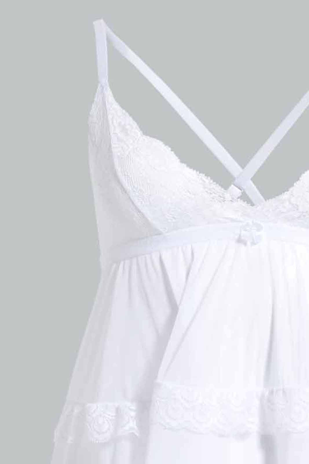 Redtag-White-Plain-Babydoll-With-Thong-Category:Babydolls,-Colour:White,-Deals:New-In,-Filter:Women's-Clothing,-New-In-Women-APL,-Non-Sale,-Section:Women,-W22O,-Women-Babydolls--
