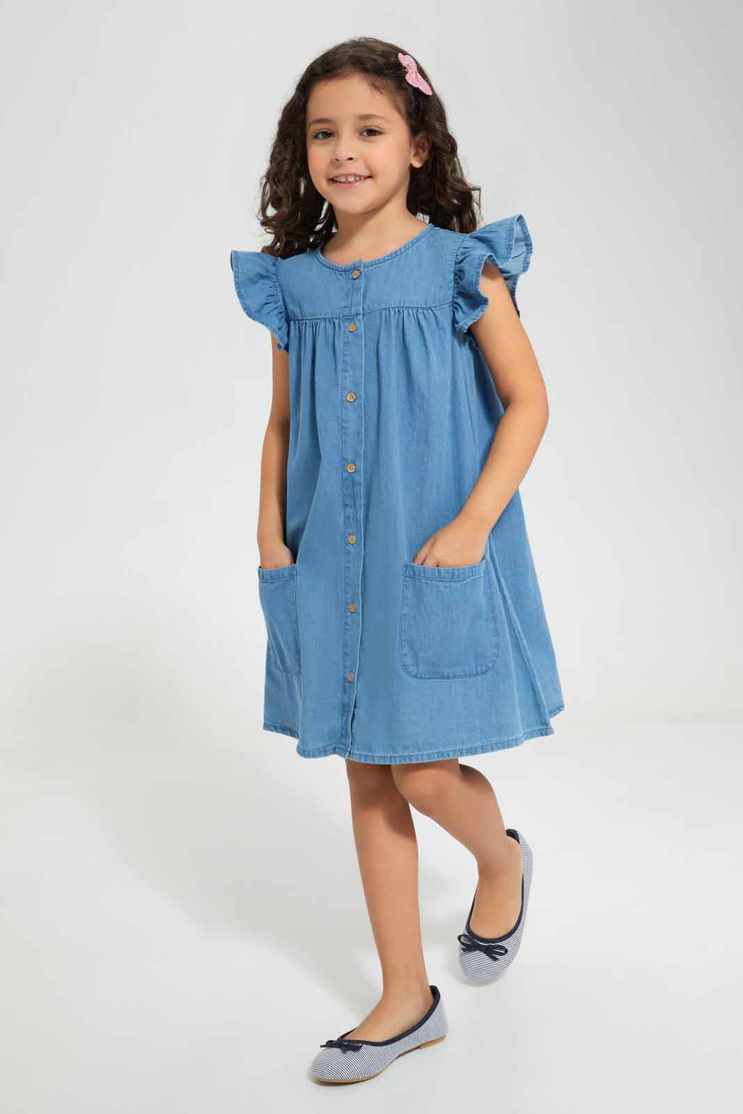 Redtag-Blue-Denim-Dress-Category:Dresses,-Colour:Blue,-Deals:New-In,-Filter:Girls-(2-to-8-Yrs),-GIR-Dresses,-New-In-GIR-APL,-Non-Sale,-Section:Girls-(0-to-14Yrs),-W22O-Girls-2 to 8 Years