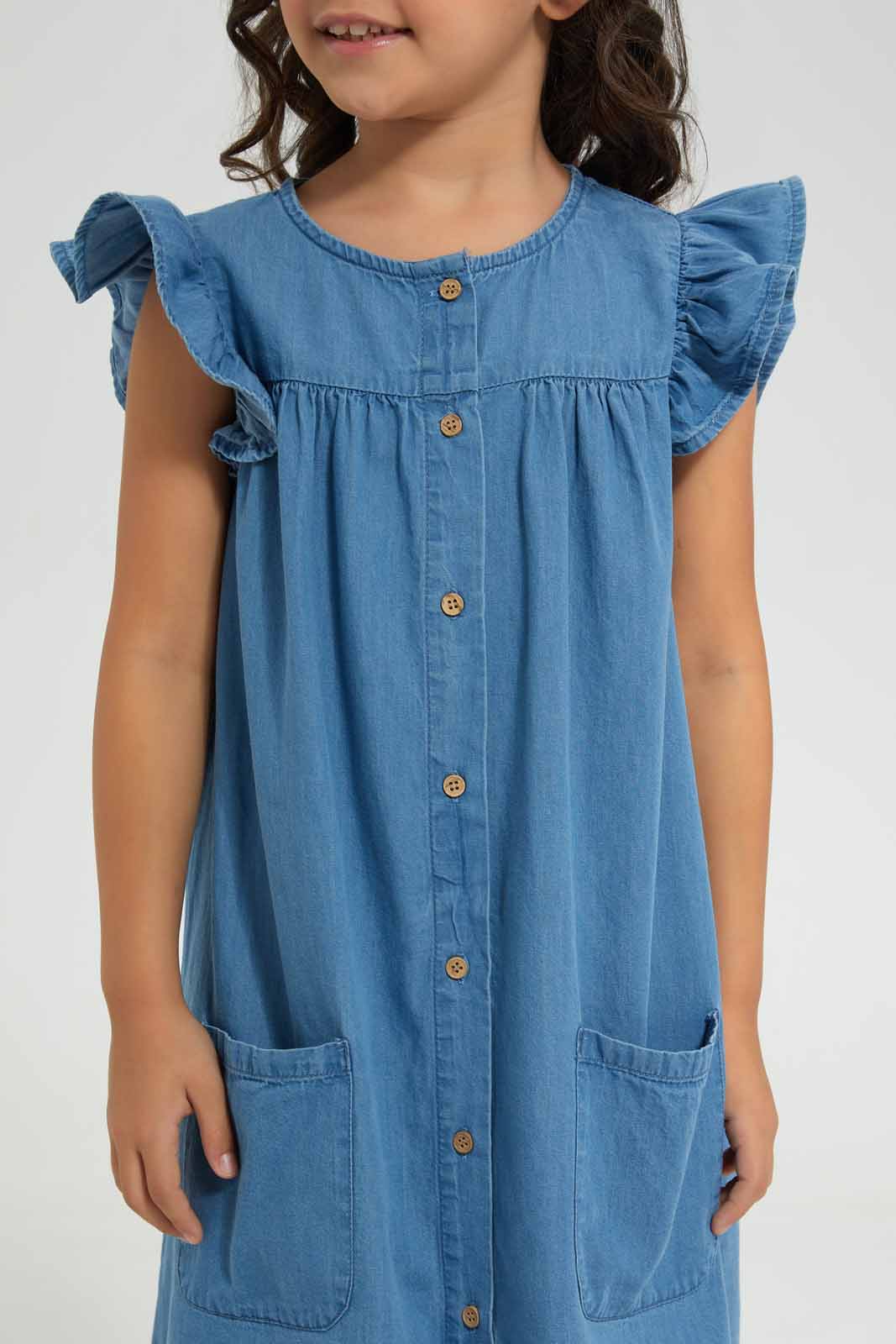 Redtag-Blue-Denim-Dress-Category:Dresses,-Colour:Blue,-Deals:New-In,-Filter:Girls-(2-to-8-Yrs),-GIR-Dresses,-New-In-GIR-APL,-Non-Sale,-Section:Girls-(0-to-14Yrs),-W22O-Girls-2 to 8 Years