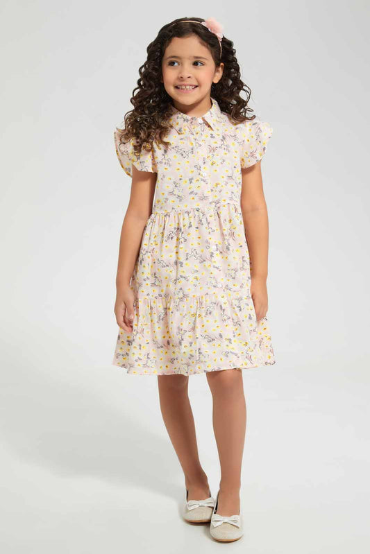 Redtag-Peach-Printed-Dress-Category:Dresses,-Colour:Apricot,-Deals:New-In,-Filter:Girls-(2-to-8-Yrs),-GIR-Dresses,-New-In-GIR-APL,-Non-Sale,-Section:Girls-(0-to-14Yrs),-W22O-Girls-2 to 8 Years