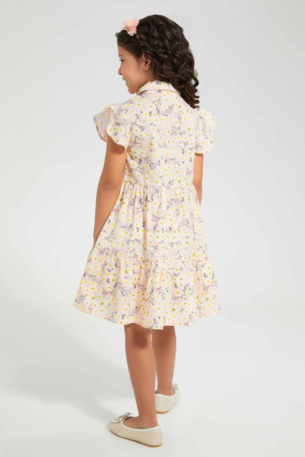 Redtag-Peach-Printed-Dress-Category:Dresses,-Colour:Apricot,-Deals:New-In,-Filter:Girls-(2-to-8-Yrs),-GIR-Dresses,-New-In-GIR-APL,-Non-Sale,-Section:Girls-(0-to-14Yrs),-W22O-Girls-2 to 8 Years